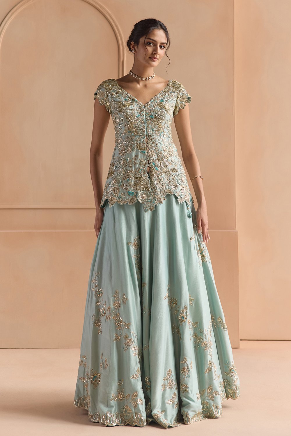 Teal Embroidered Lehenga Set