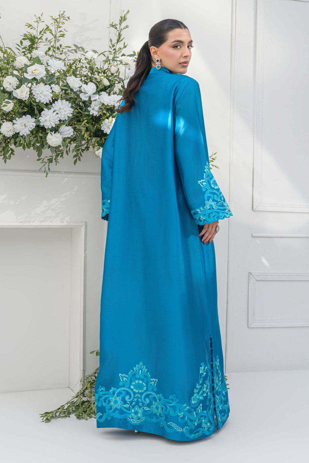 Teal Silk Embroidered Suit Sets