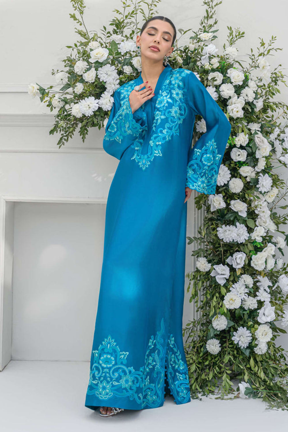 Teal Silk Embroidered Suit Sets