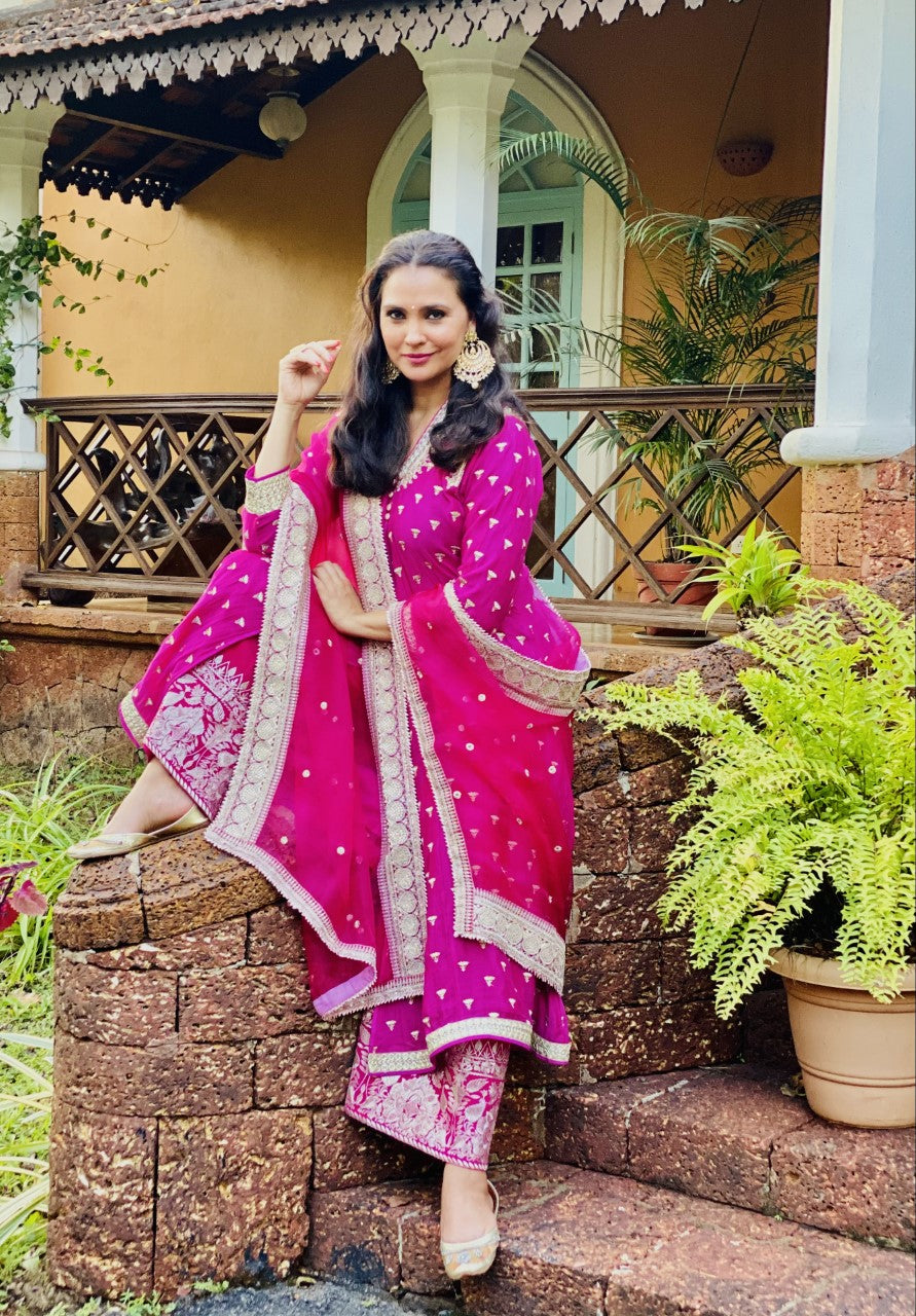 Meera Pink Jacket Palazzo Set