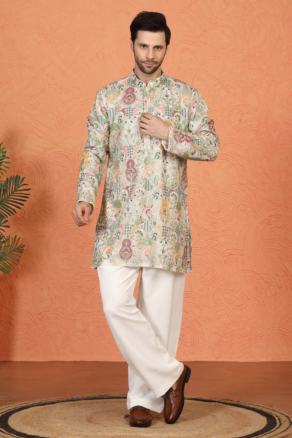 Utsav Embroidered Kurta  with Loose Fit Back Elastic Parallel Pants
