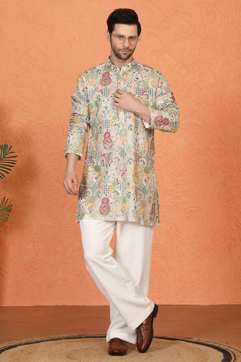 Utsav Embroidered Kurta  with Loose Fit Back Elastic Parallel Pants