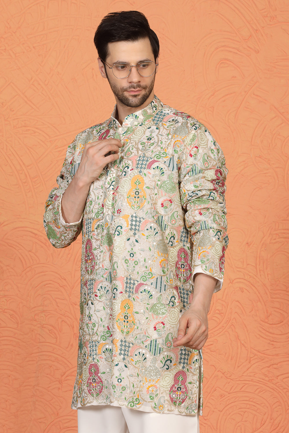 Utsav Embroidered Kurta  with Loose Fit Back Elastic Parallel Pants