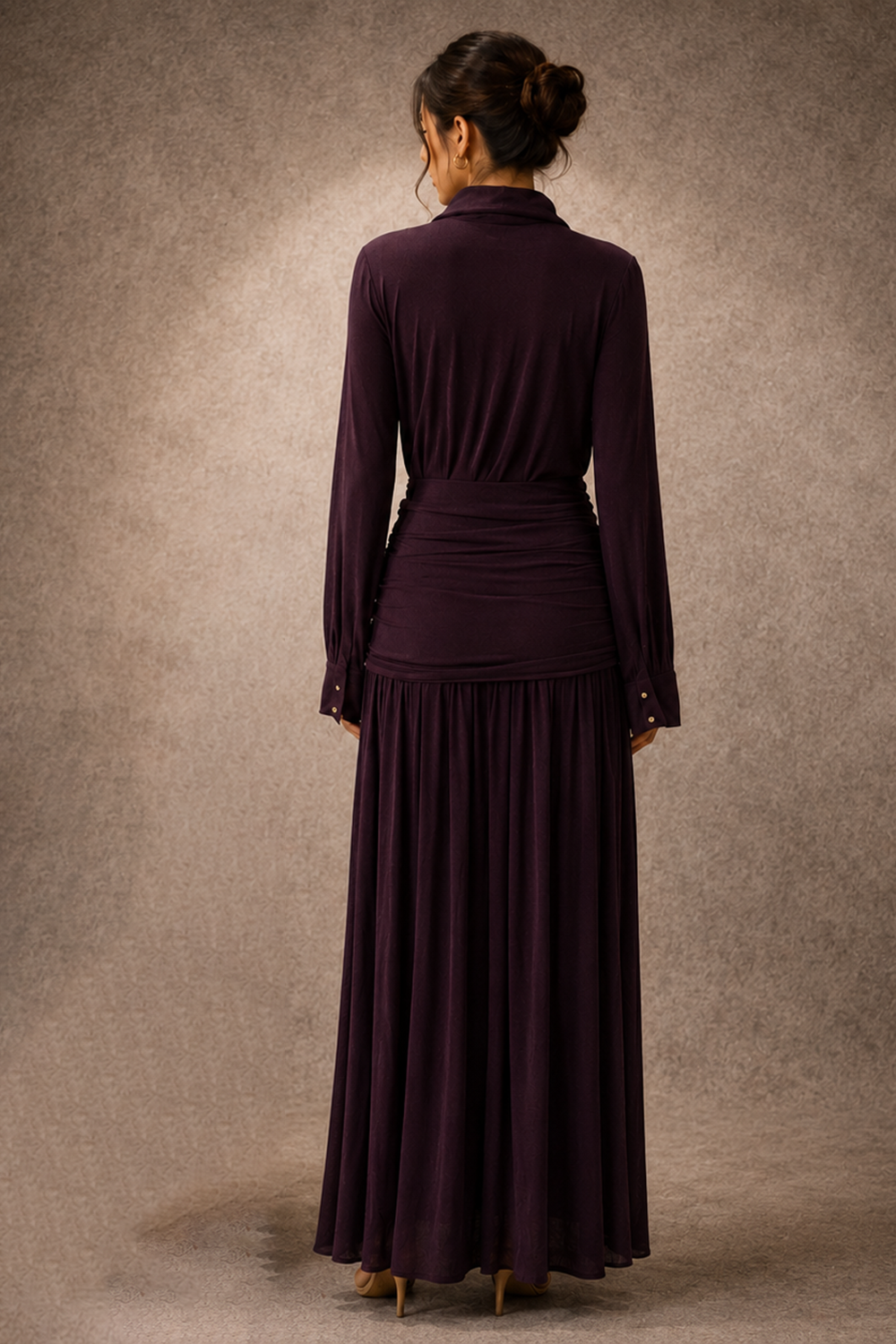 V- Neckline Full Length Draped Gown