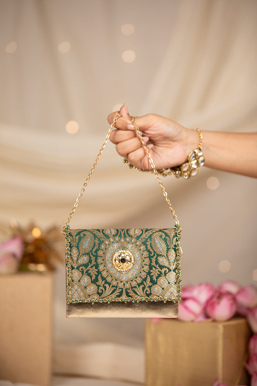 Vanika  Green Handbag