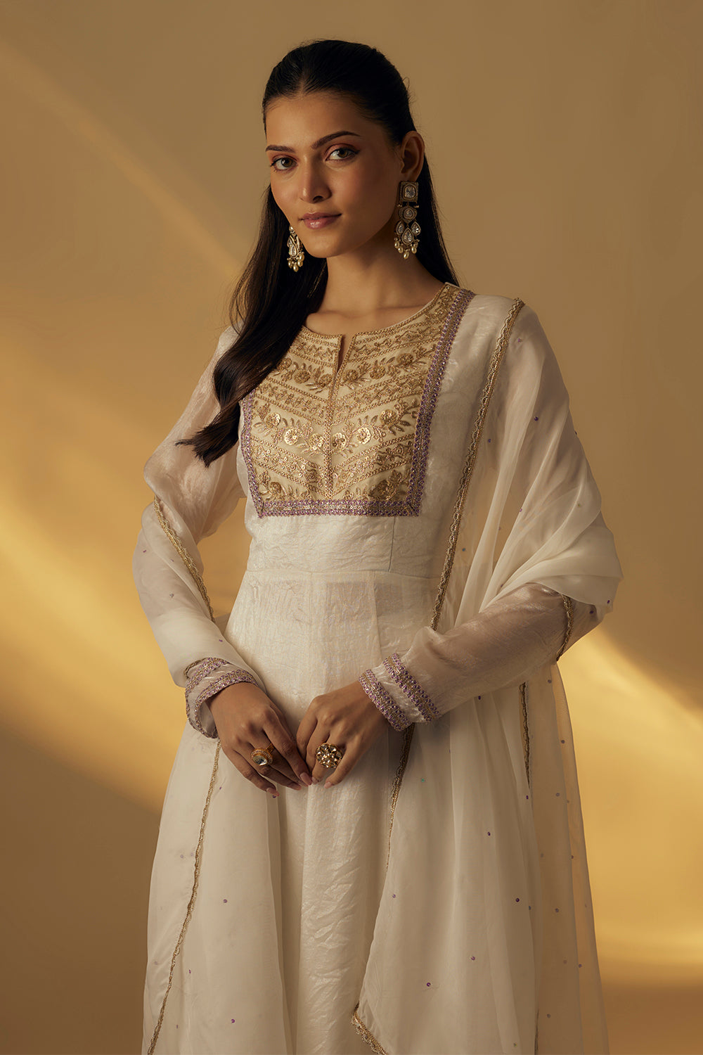 White Anarkali Set