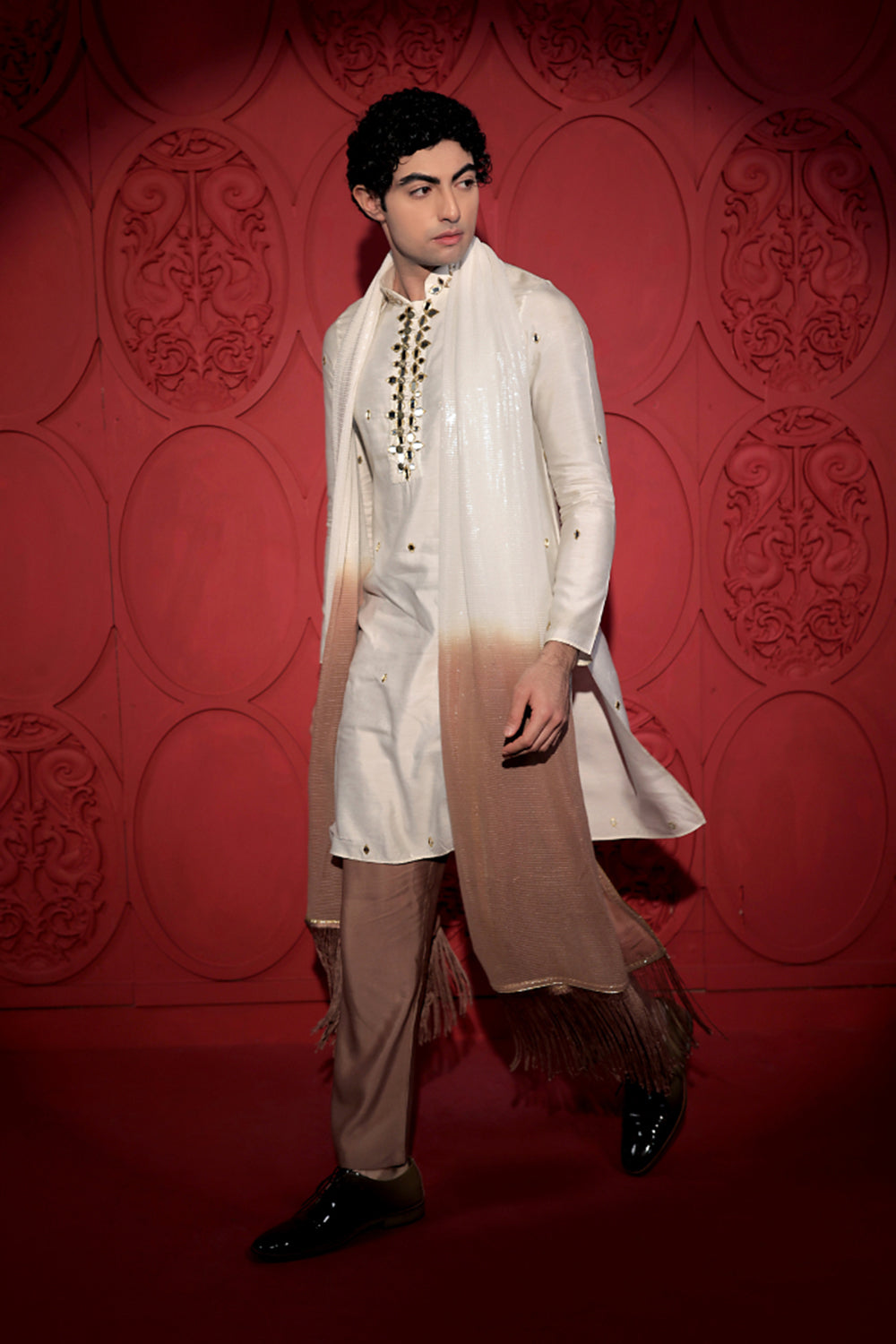 White and  Gold Mirror Work Kurta Set