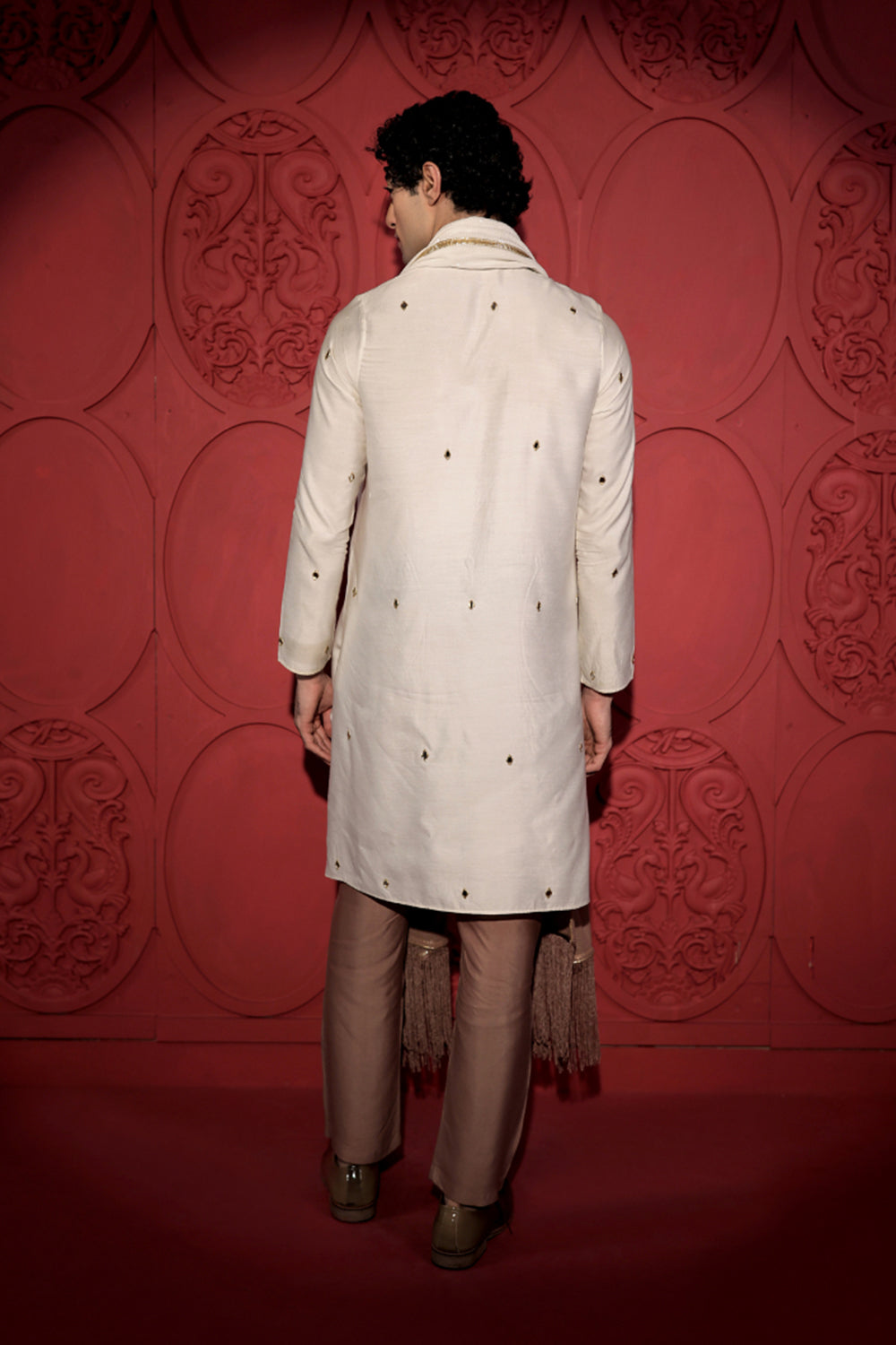 White and  Gold Mirror Work Kurta Set