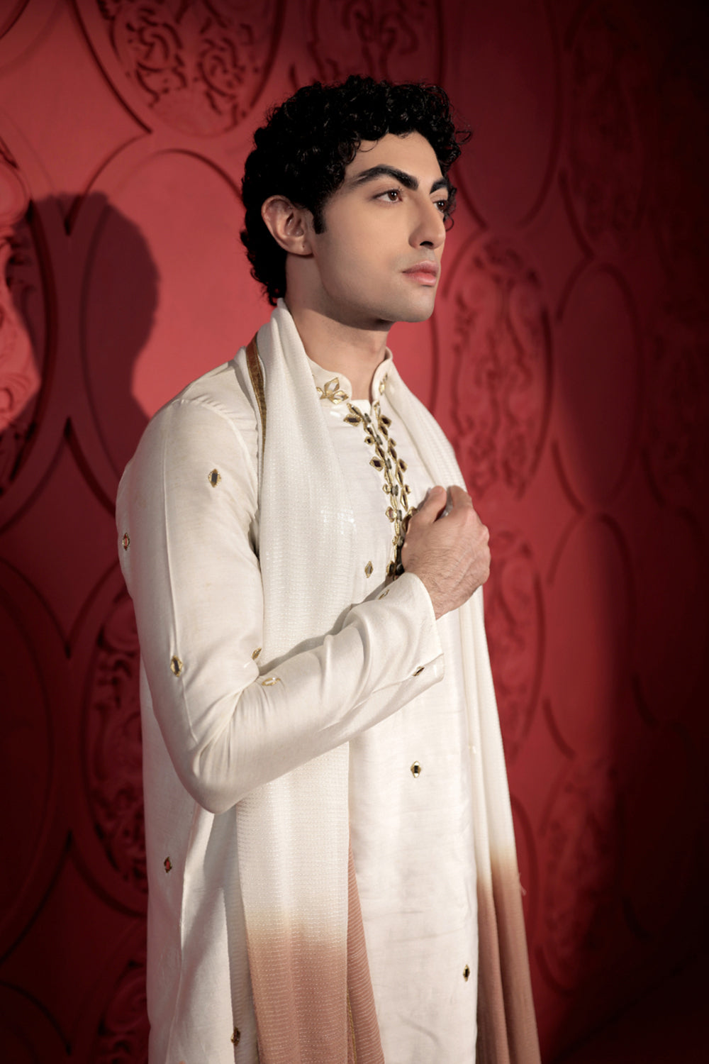 White and  Gold Mirror Work Kurta Set