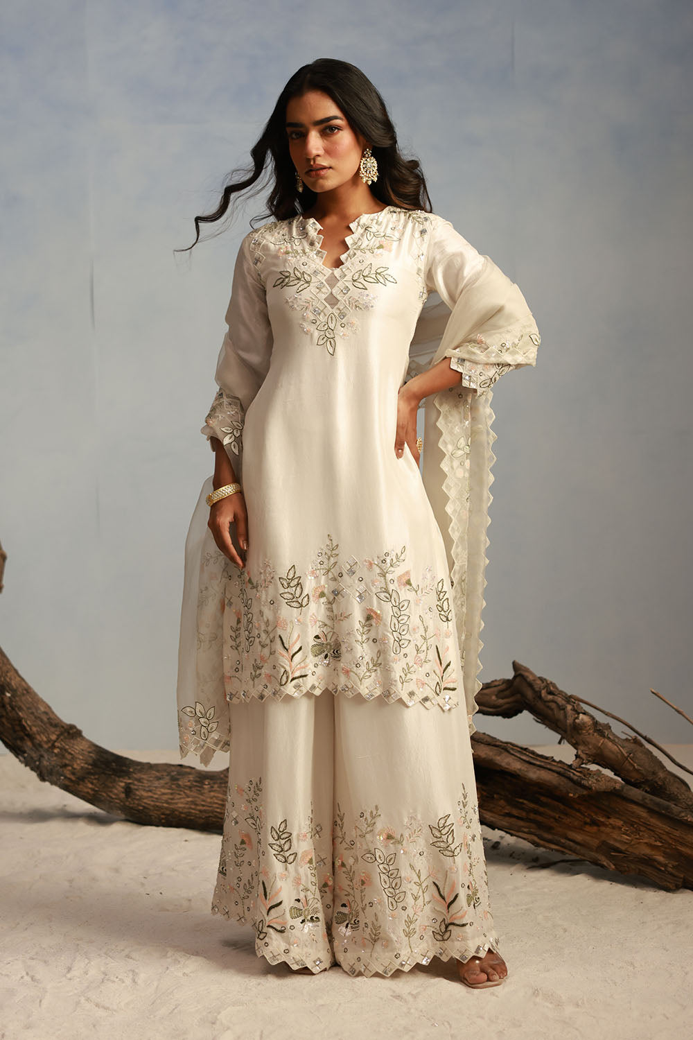 White Cutwork Embroidered Kurta Set