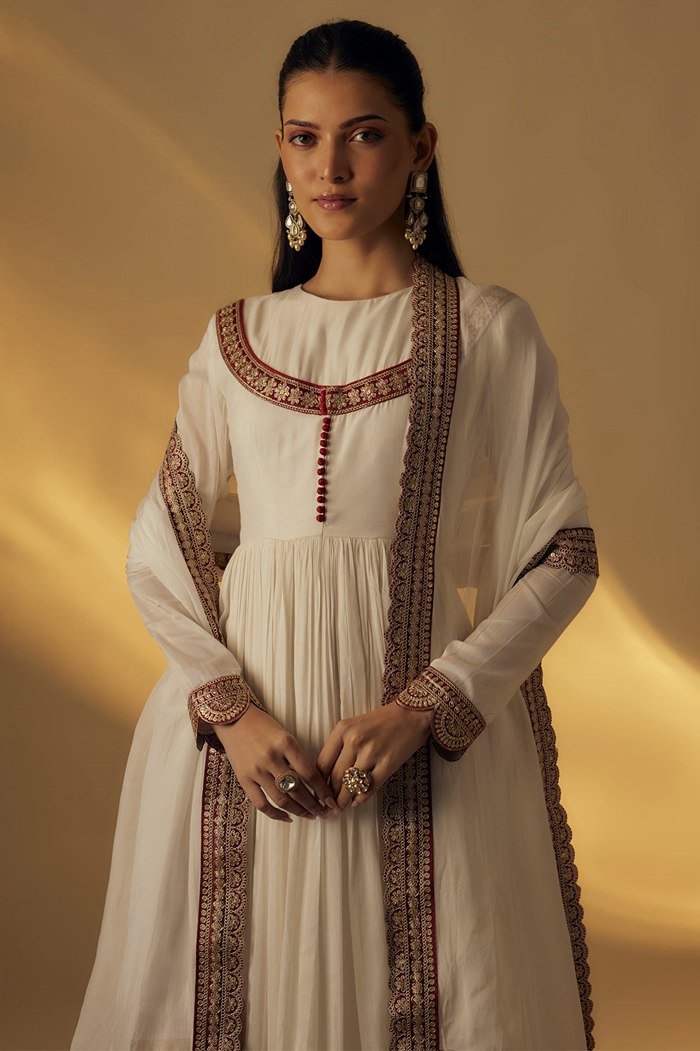 White Floor Length Anarkali Set