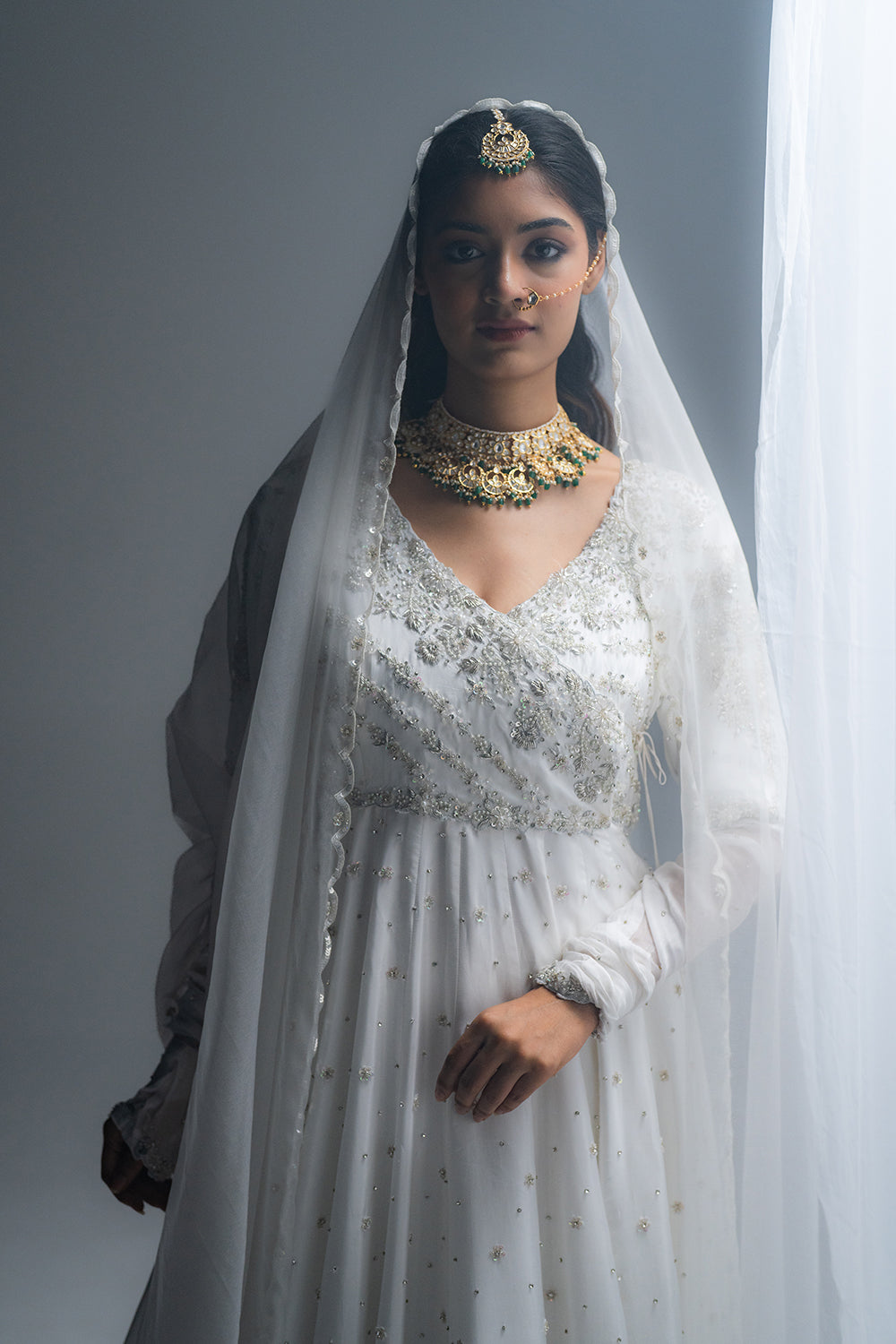 White Habutai Silk Angrakha Lehenga Set