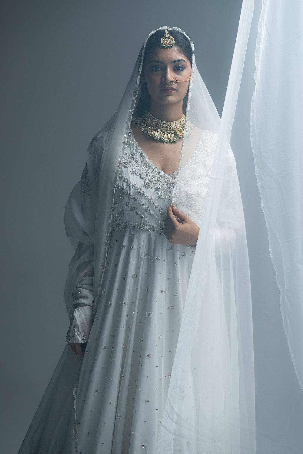 White Habutai Silk Angrakha Lehenga Set