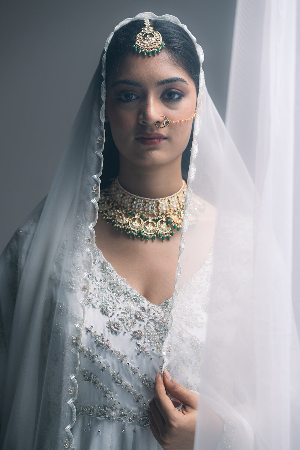 White Habutai Silk Angrakha Lehenga Set