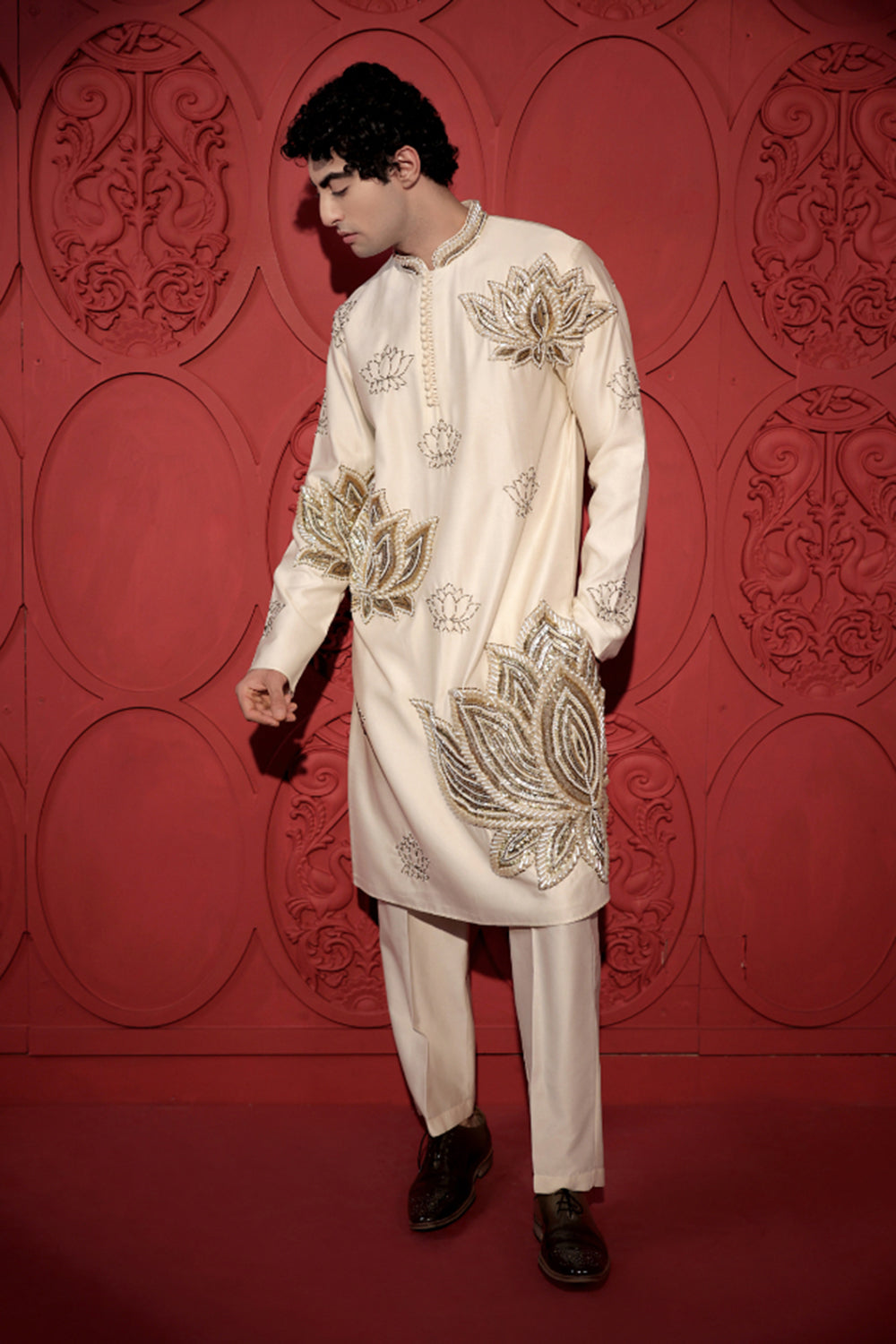 White Lotus Embroidered Kurta Set