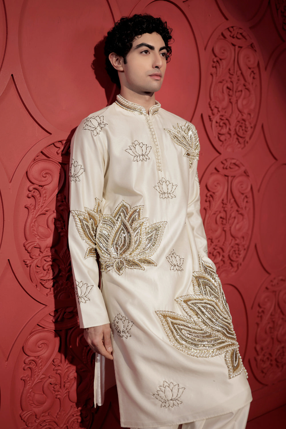 White Lotus Embroidered Kurta Set