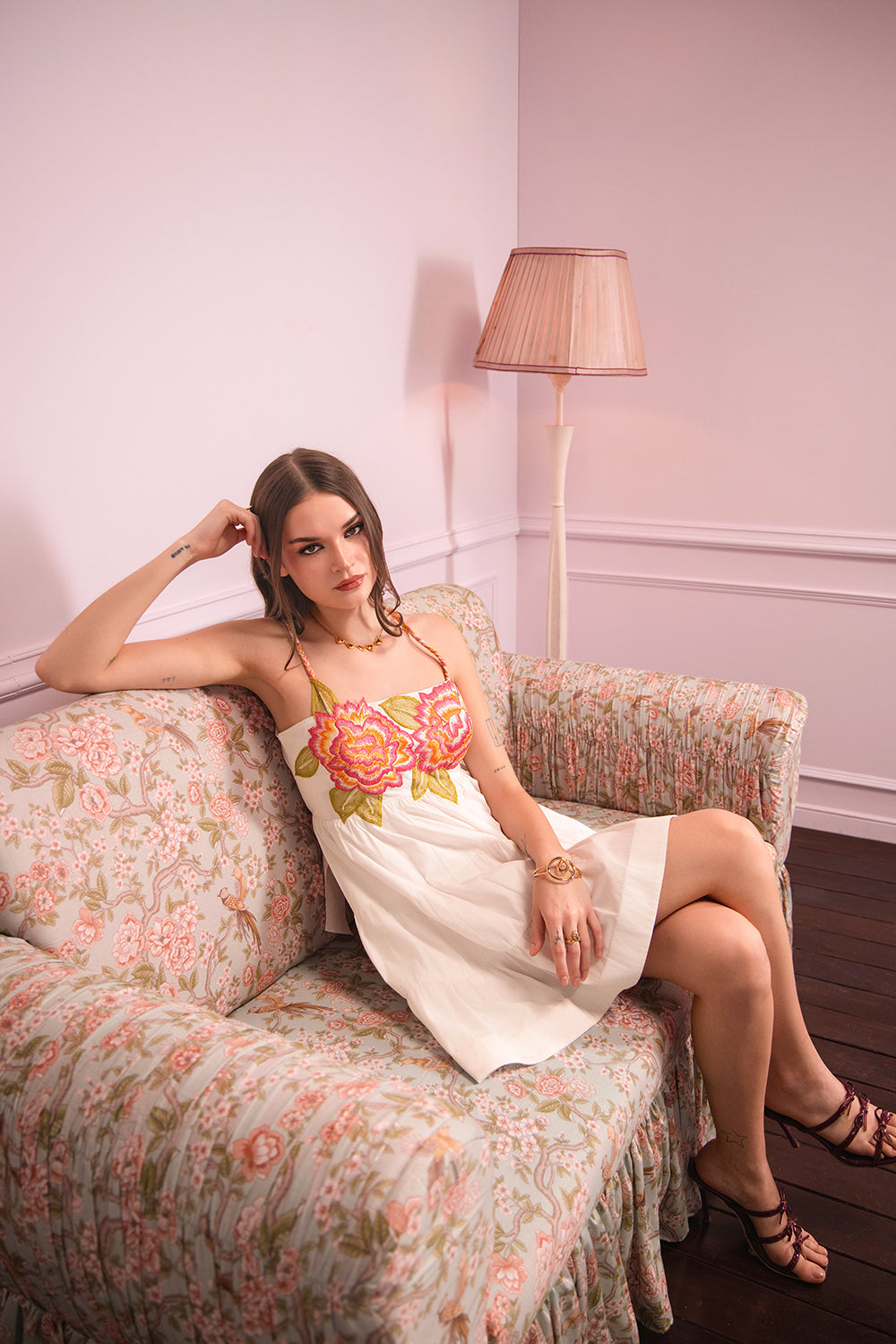 White Mini Dress with Embroidered Bodice
