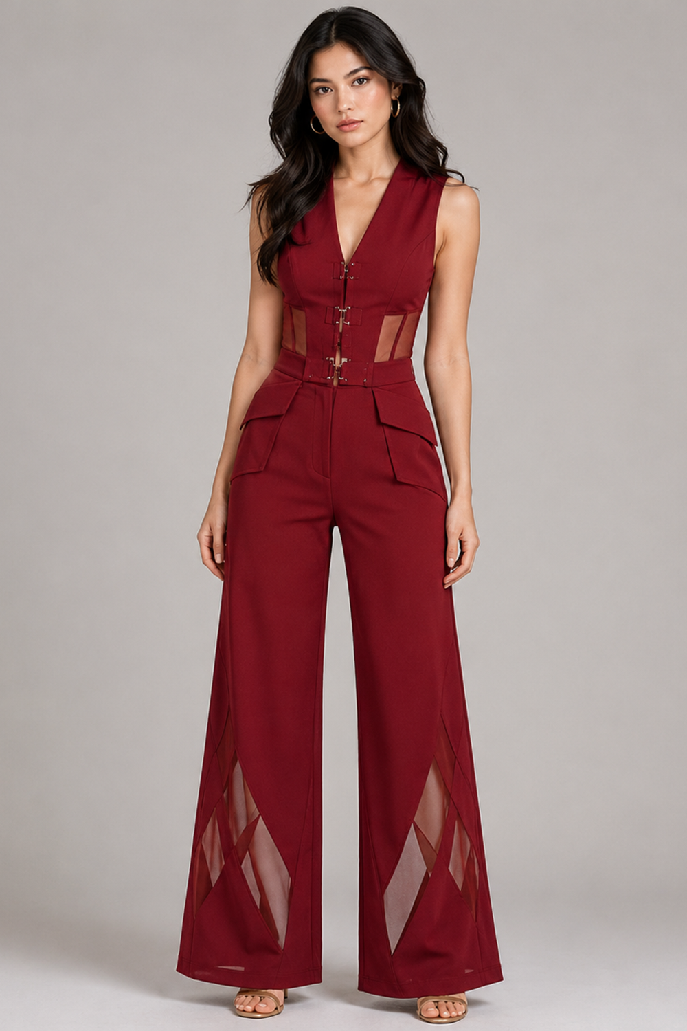 Wine Berry Corset Vest with Belt