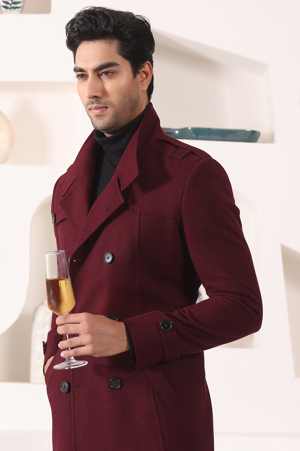 Wine Double Breast Overcoat