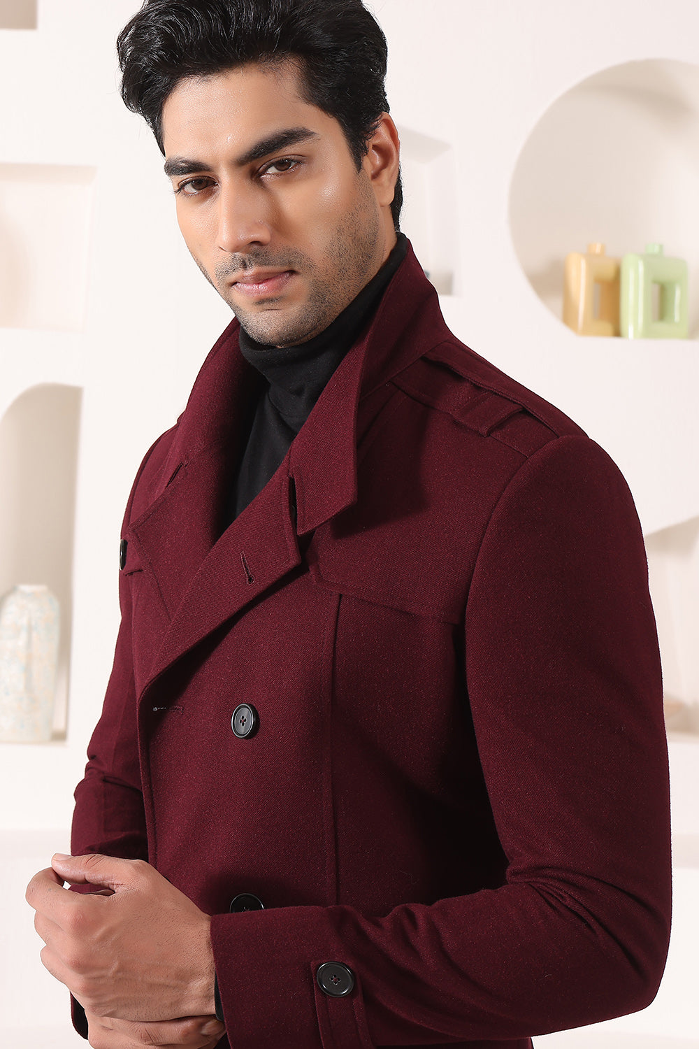 Wine Double Breast Overcoat