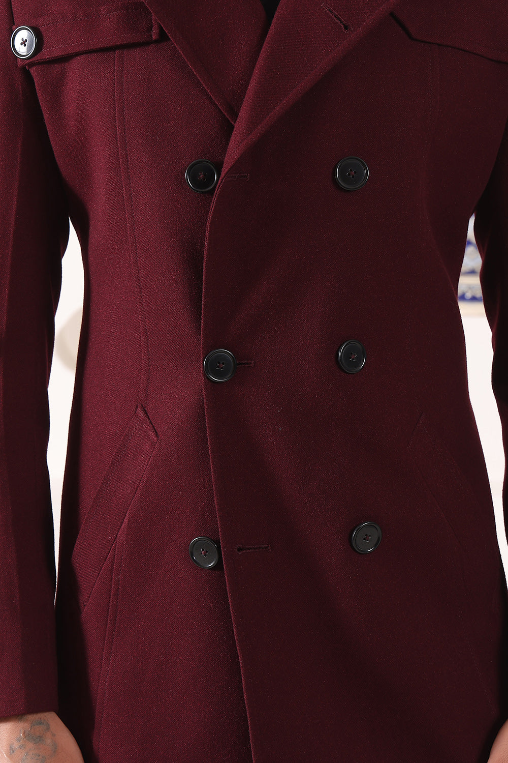 Wine Double Breast Overcoat