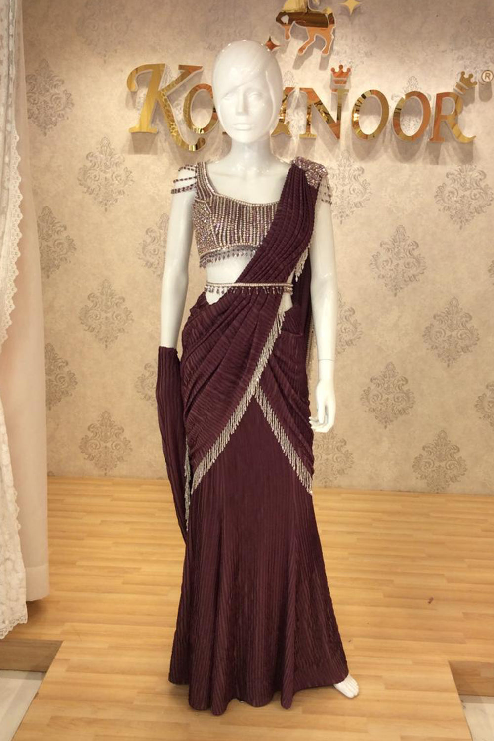 Wine Embellished Concept Saree with Designer Blouse