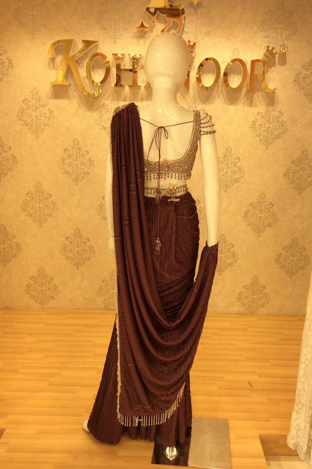 Wine Embellished Concept Saree with Designer Blouse
