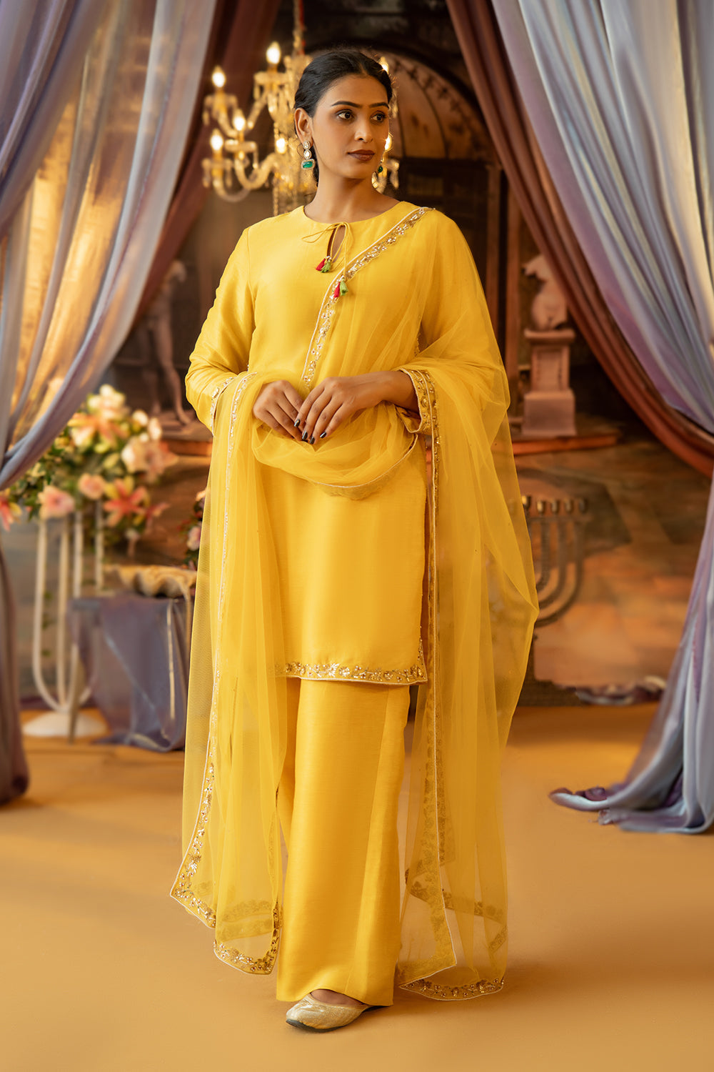 Yellow Aari Embroidery Suit Set