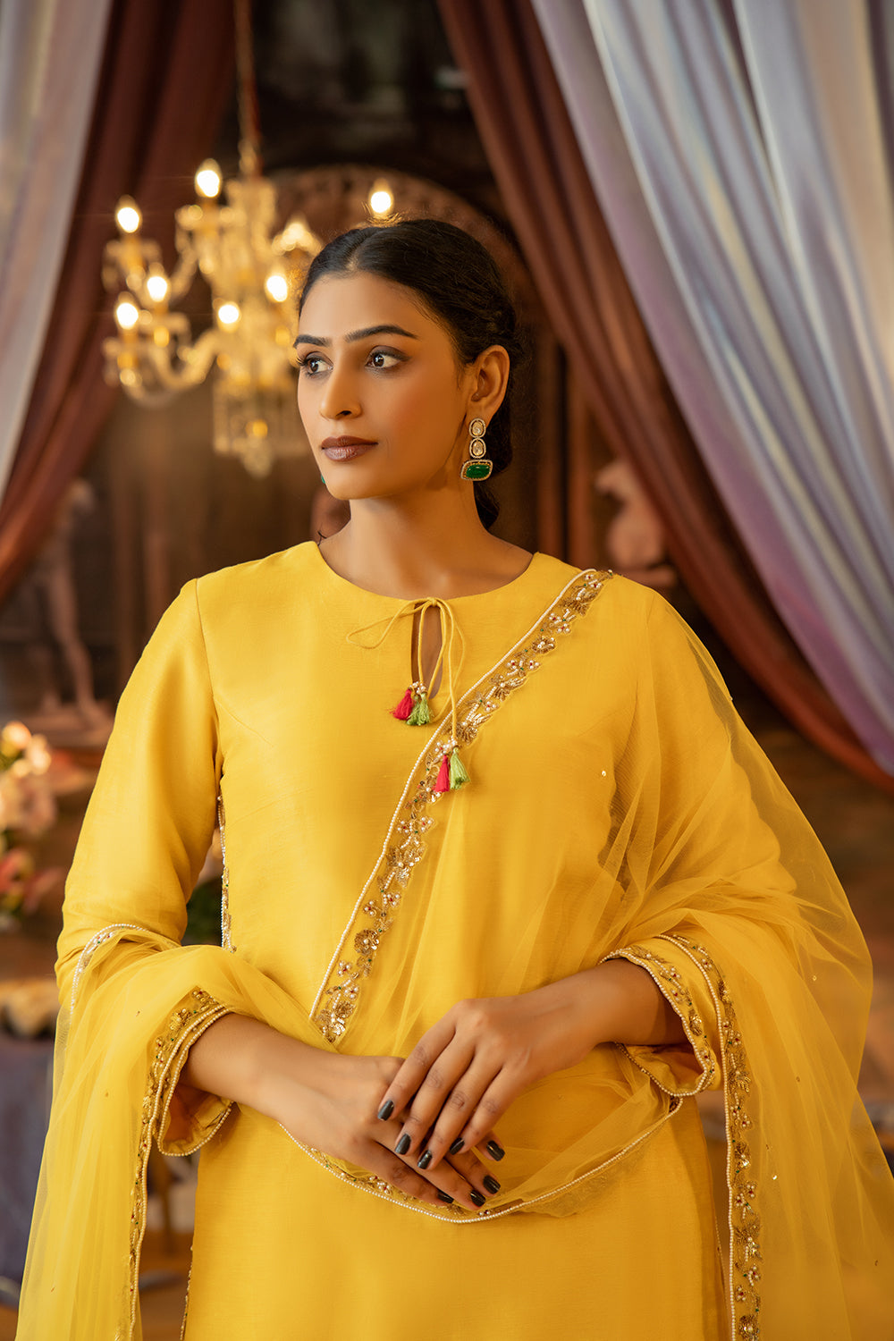 Yellow Aari Embroidery Suit Set