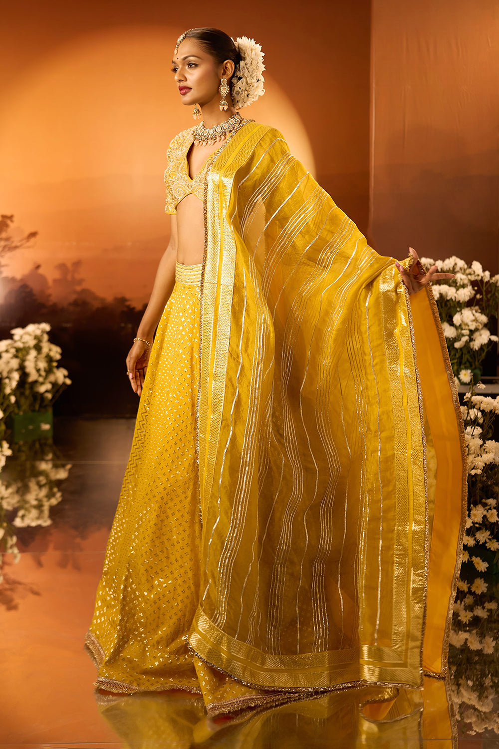 Yellow Banarasi Chanderi Lehenga Set