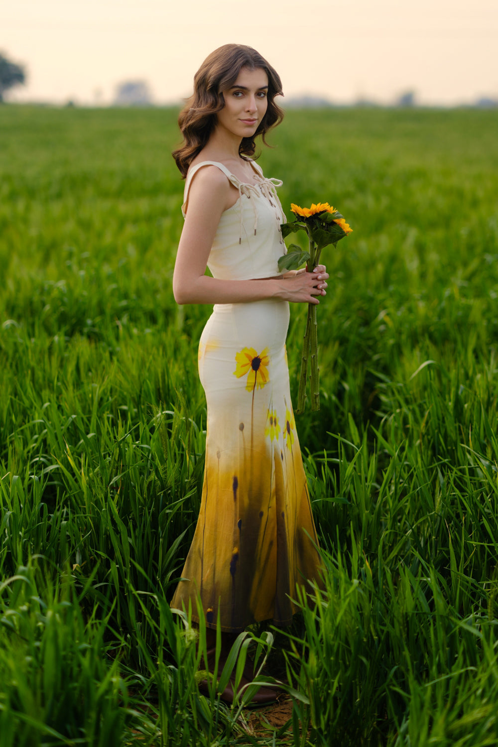 Yellow Meadow Corset Crop Top