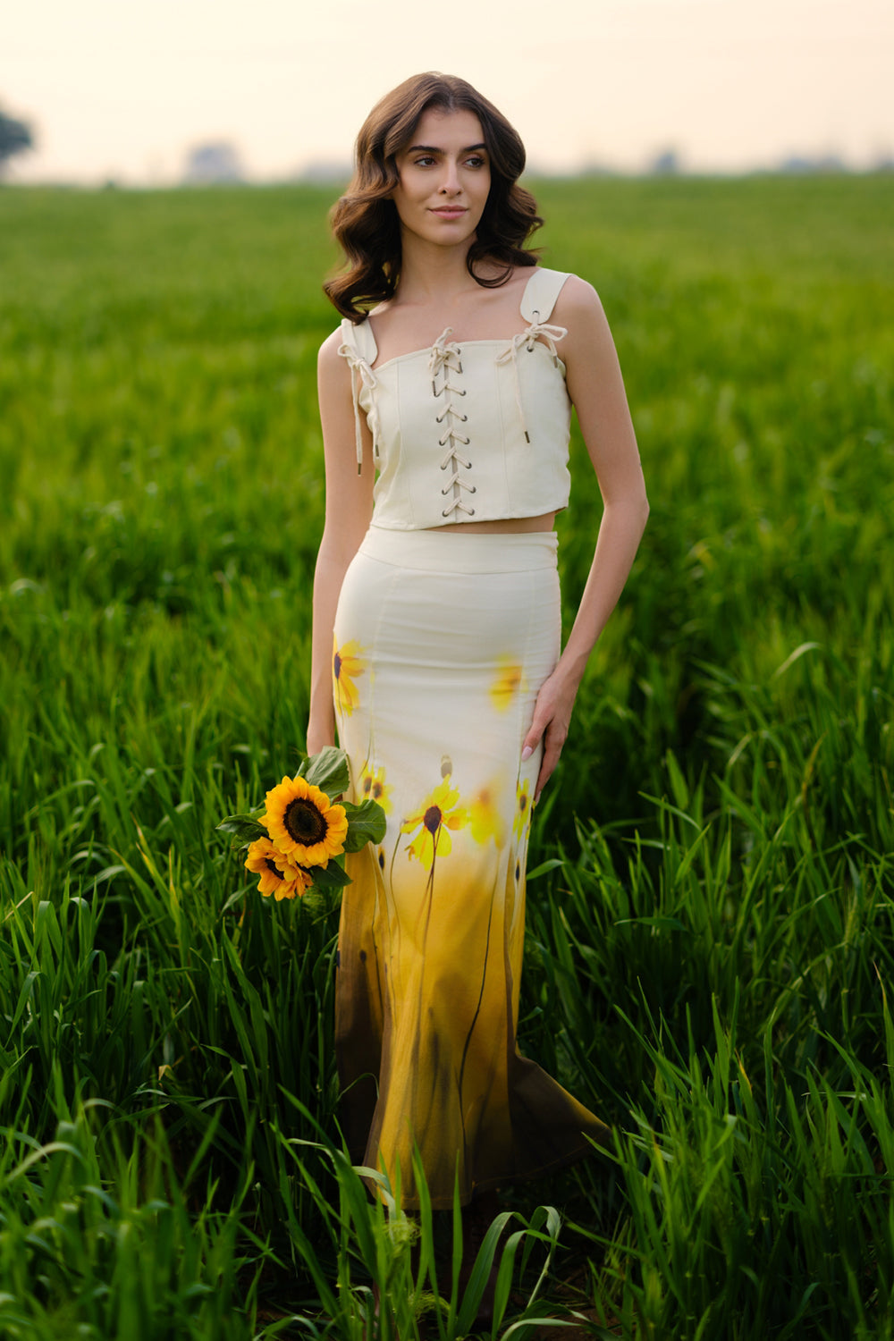 Yellow Meadow Corset Crop Top
