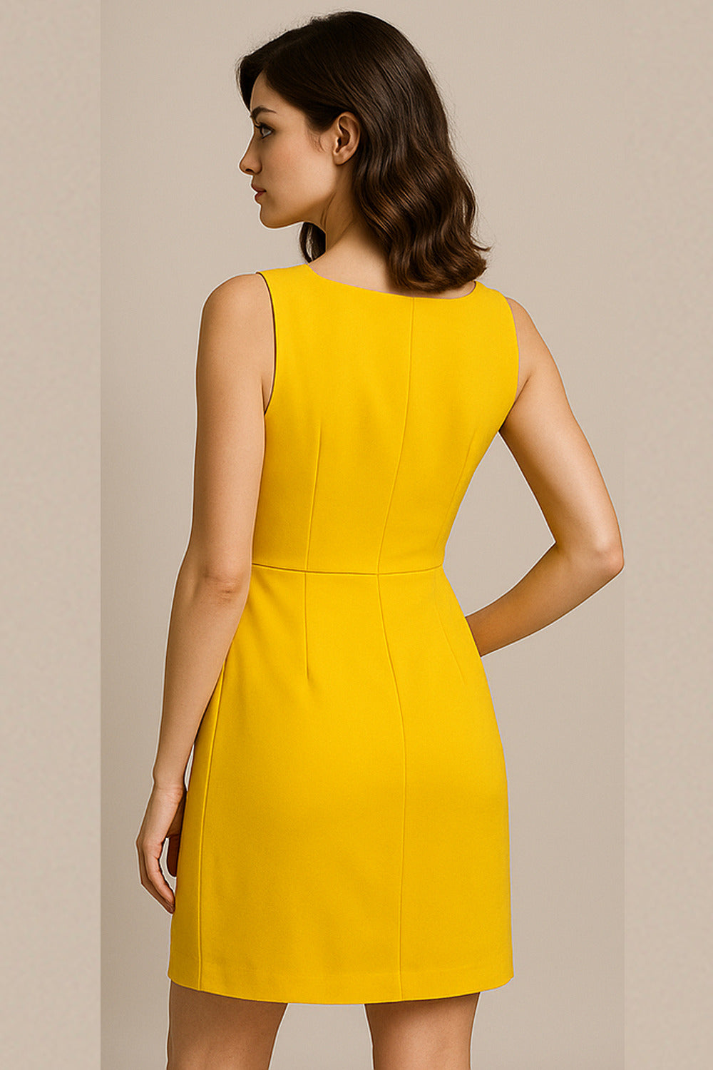 Yellow overlap dress with pearls and crystal detailing on shoulder