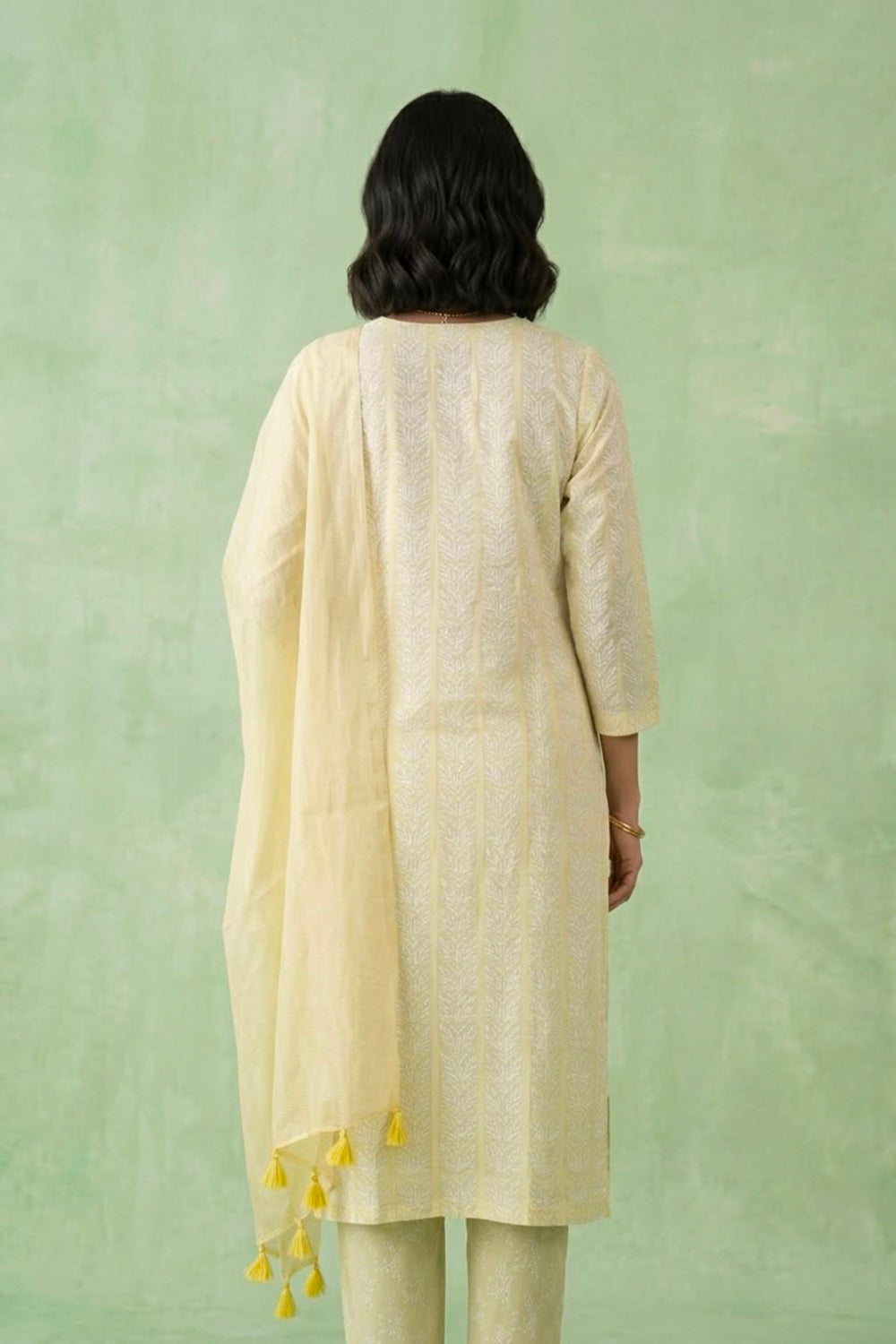 Yellow pleated suit set