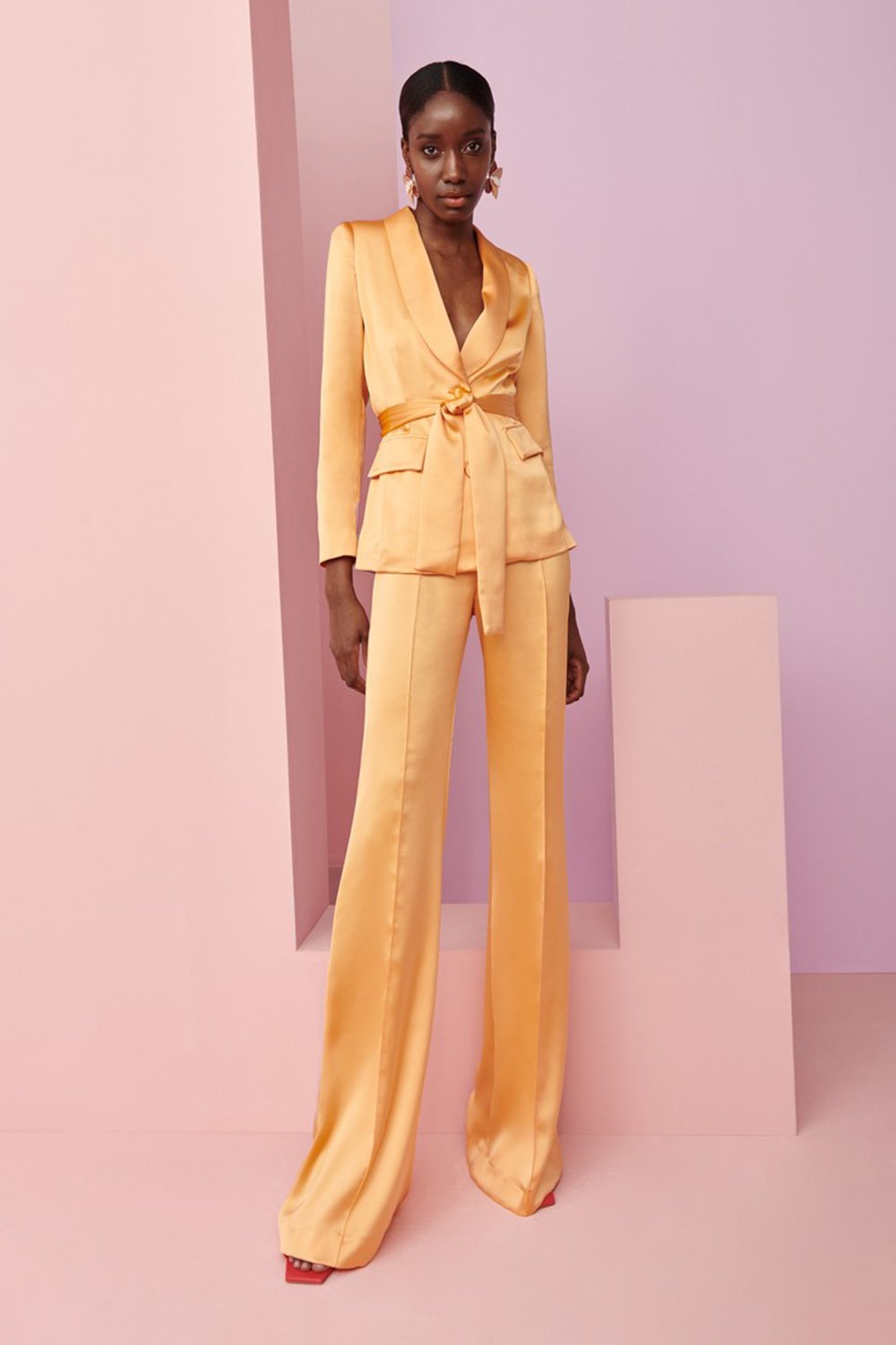Yellow Satin Blazer Suit