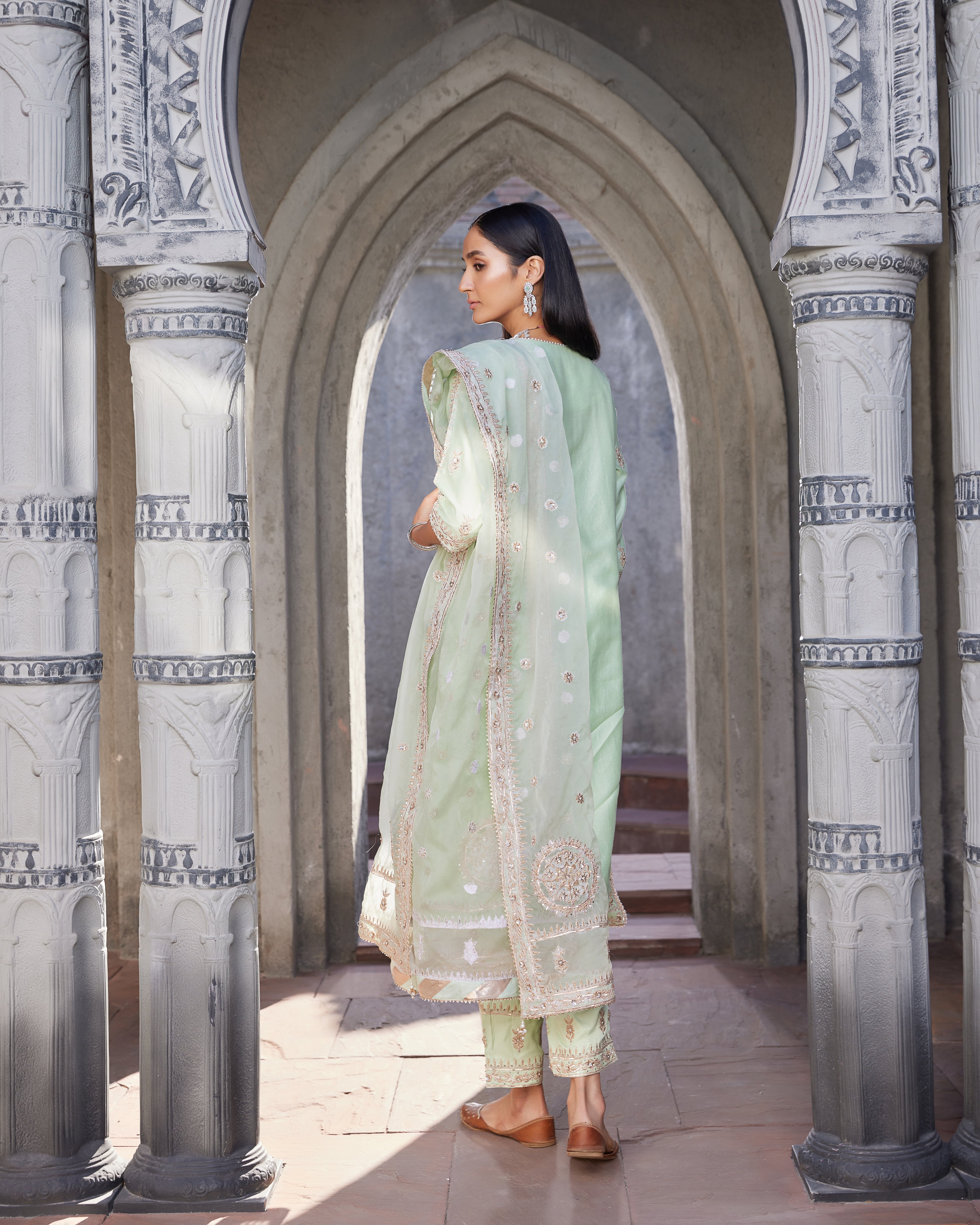 Mint Green embroidered chanderi suit set