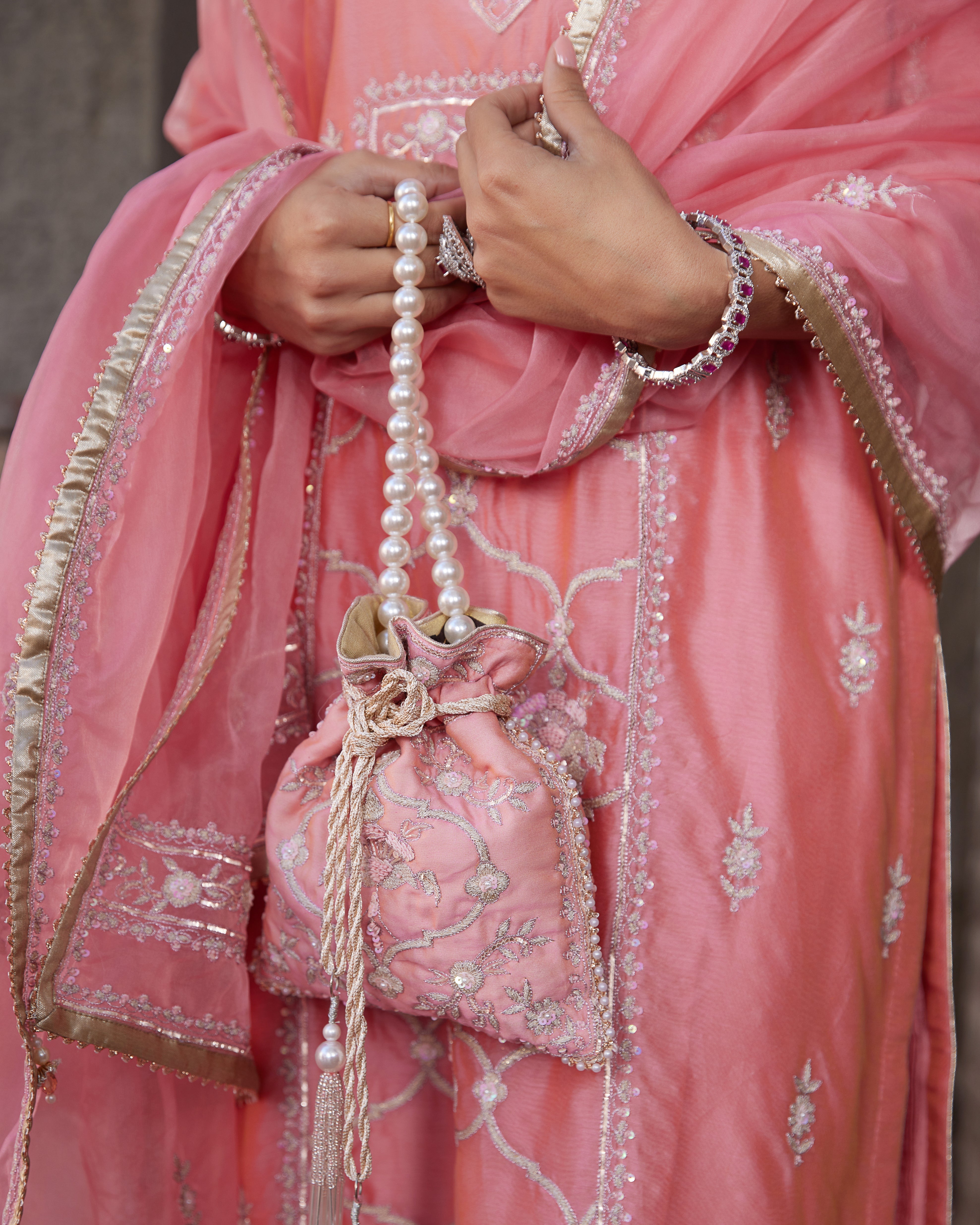 Pink embroidered chanderi suit set