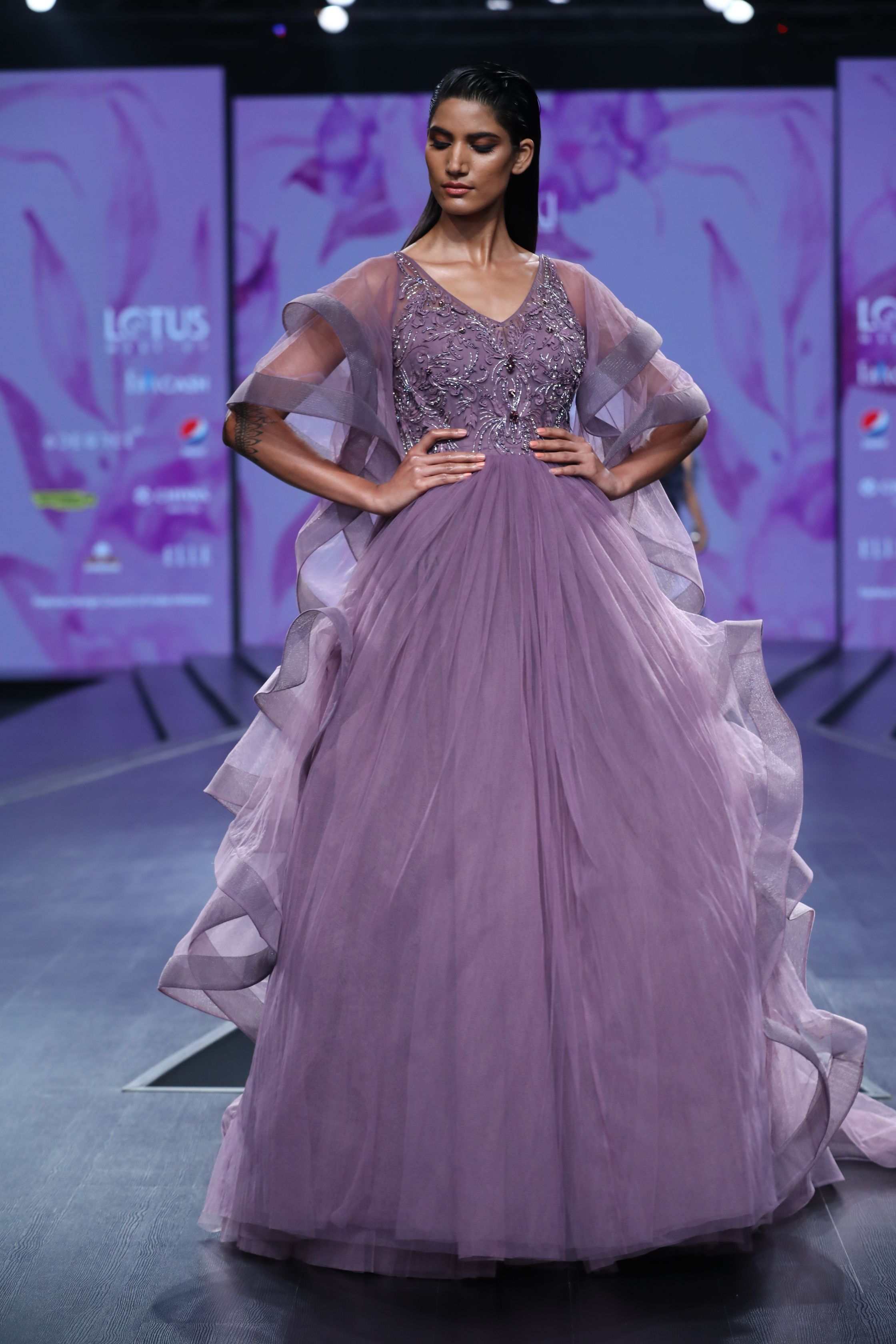 Amit GT - Lavender applique ruffled ball gown by amit gt