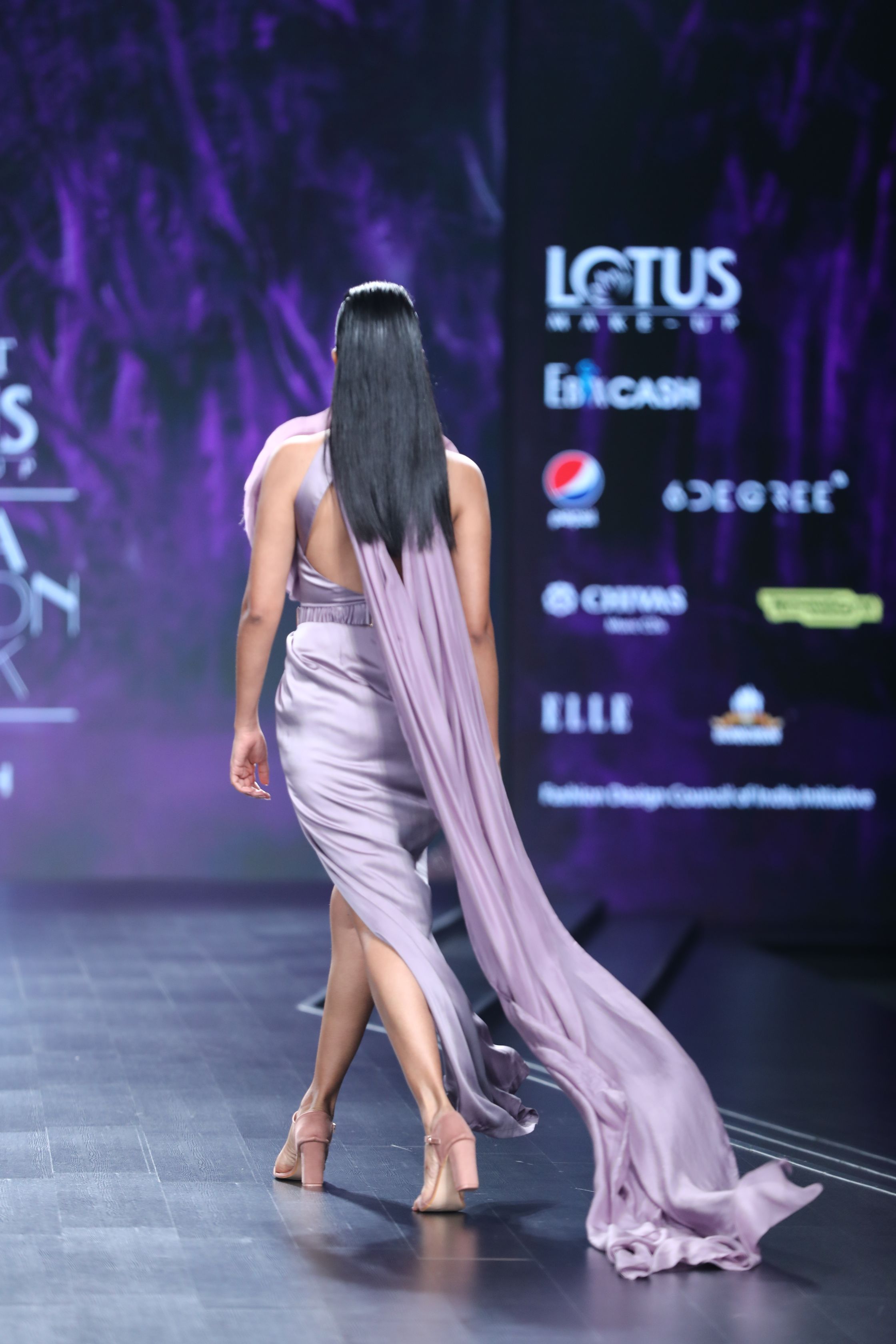 Amit GT - Lavender  pillar gown with floral drape 