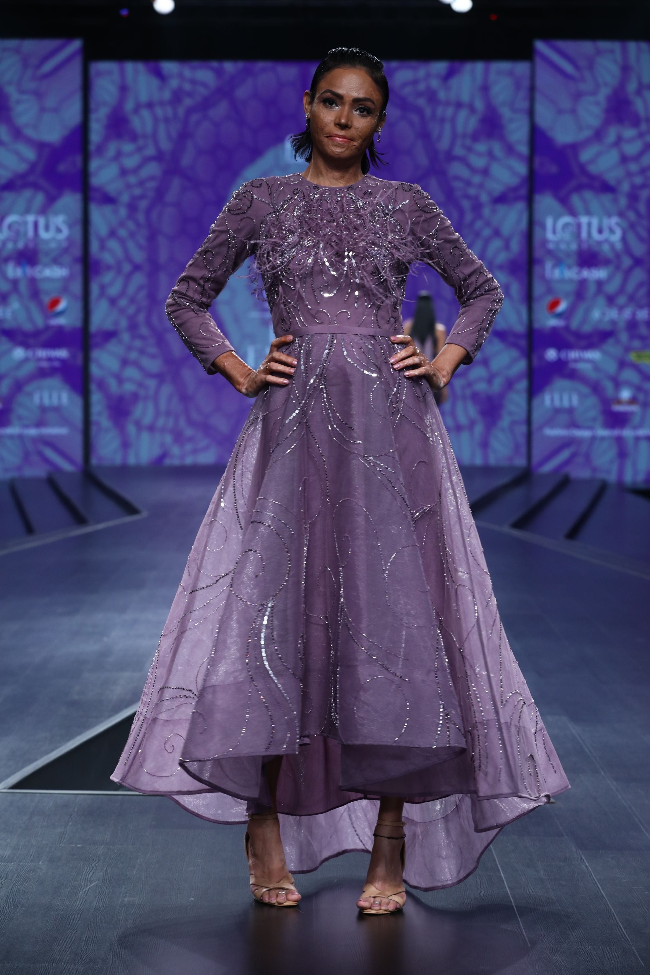 Amit GT - Lavender bird motif dress 