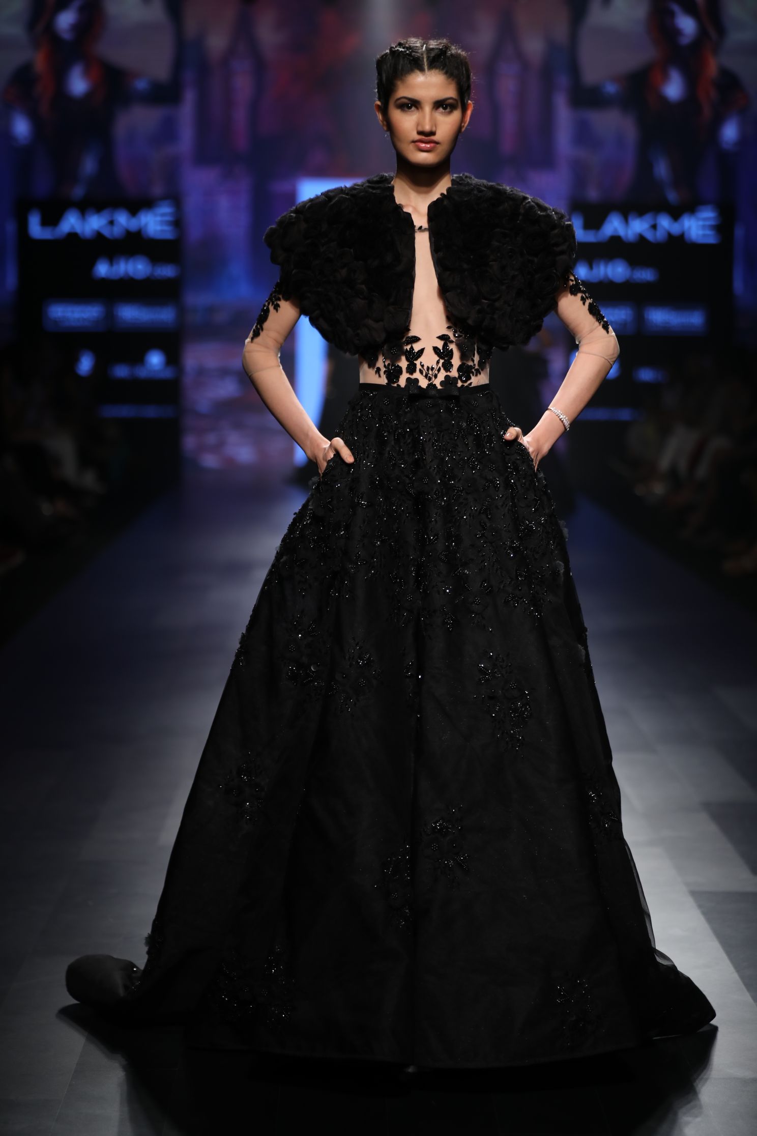 Amit GT - Black ball gown with feathers