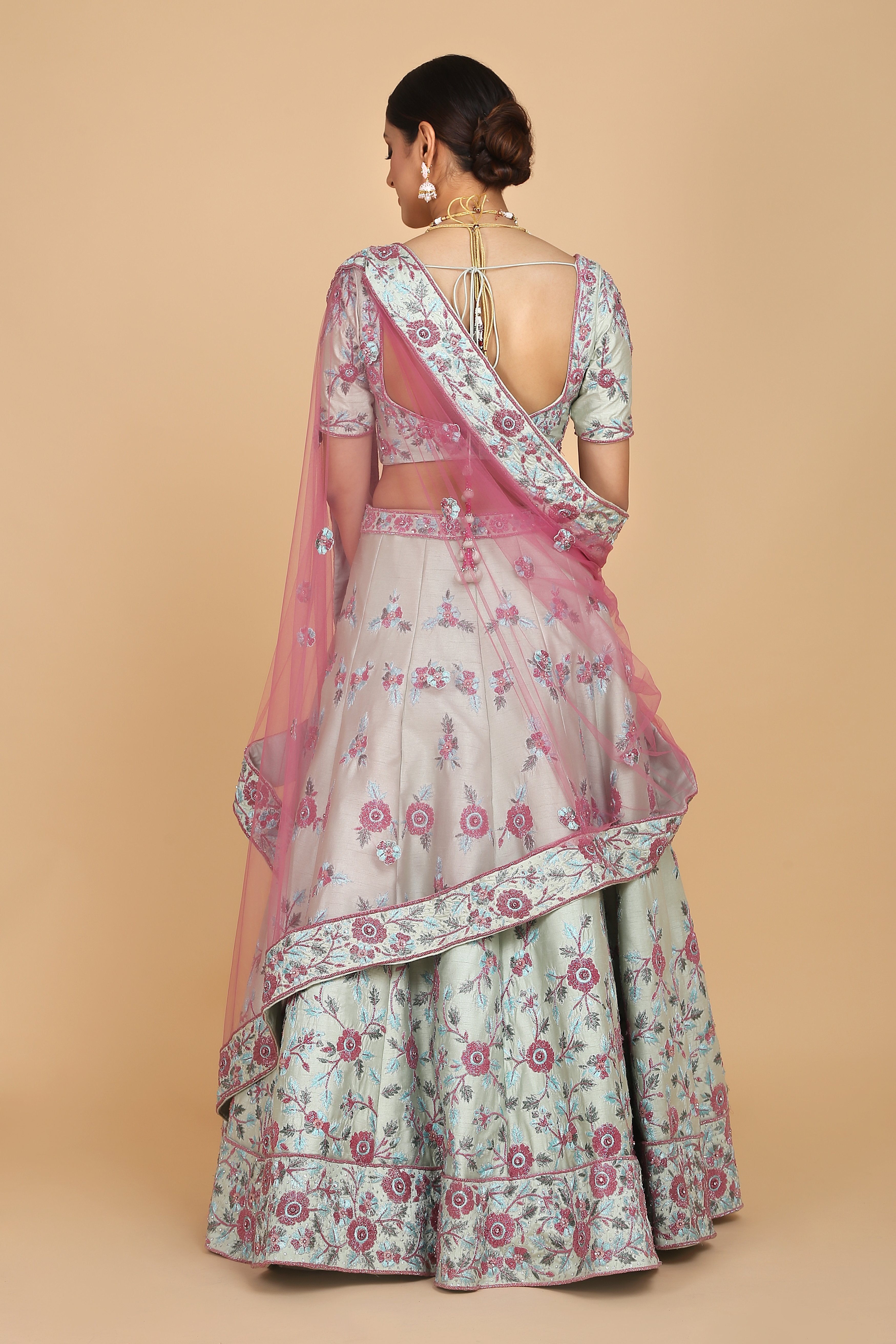 Amit GT - River Blooms - Sea Green Floral Embroidered Lehenga Set