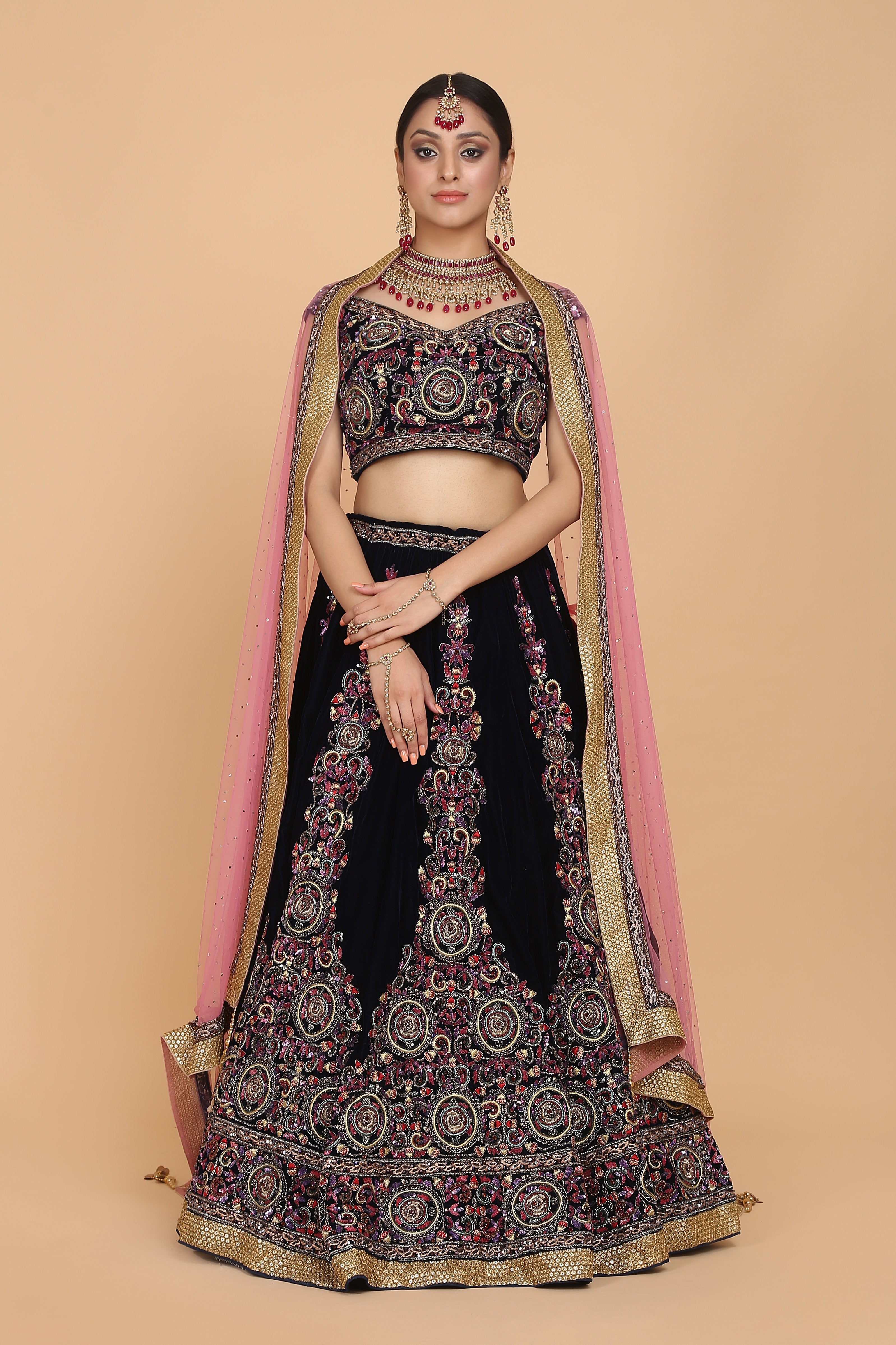 Amit GT - Intricately Embroidered Velvet Bridal Lehenga Set