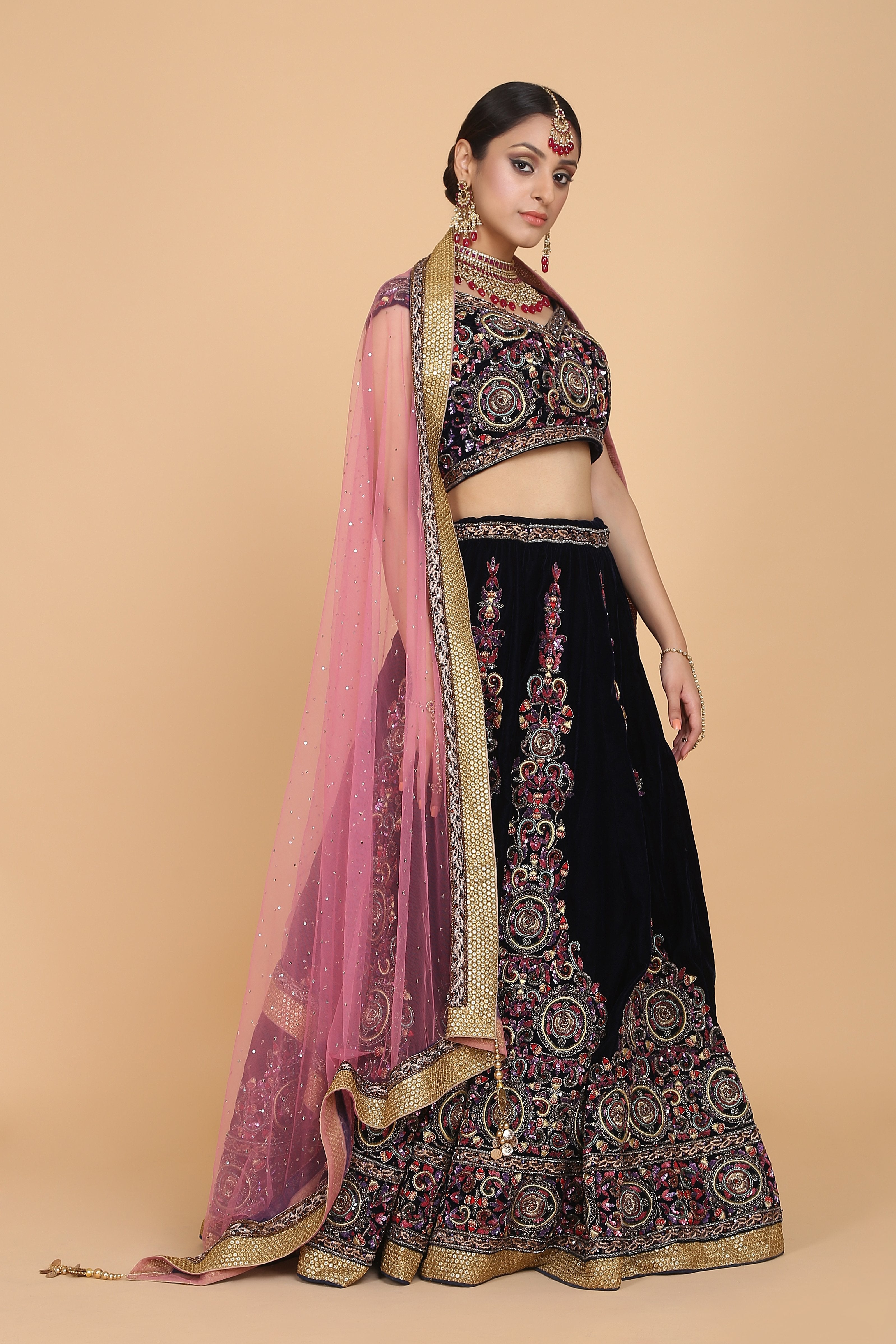 Amit GT - Intricately Embroidered Velvet Bridal Lehenga Set