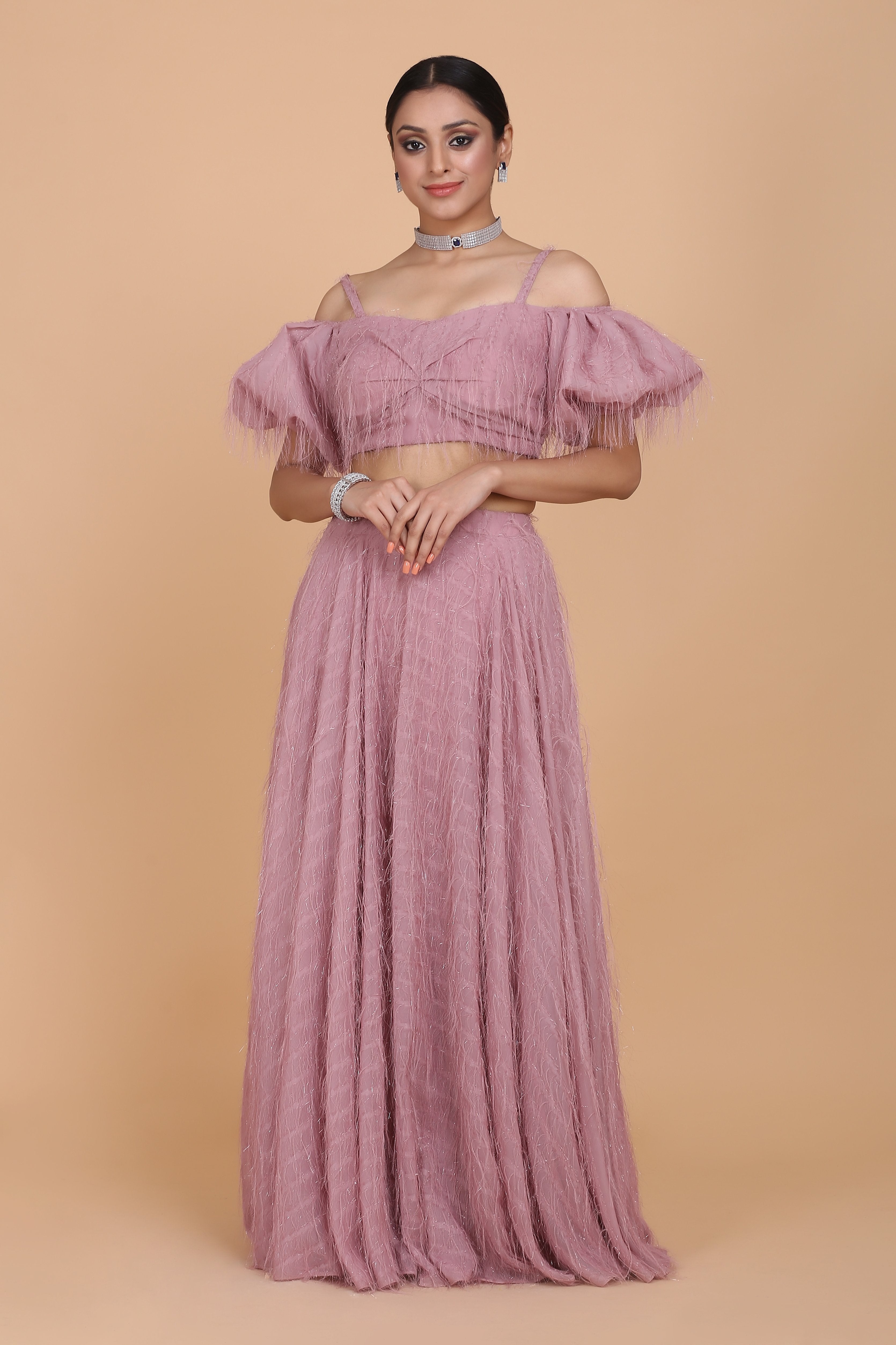 Amit GT - Fringe Cold Shoulder Top & Lehenga Set