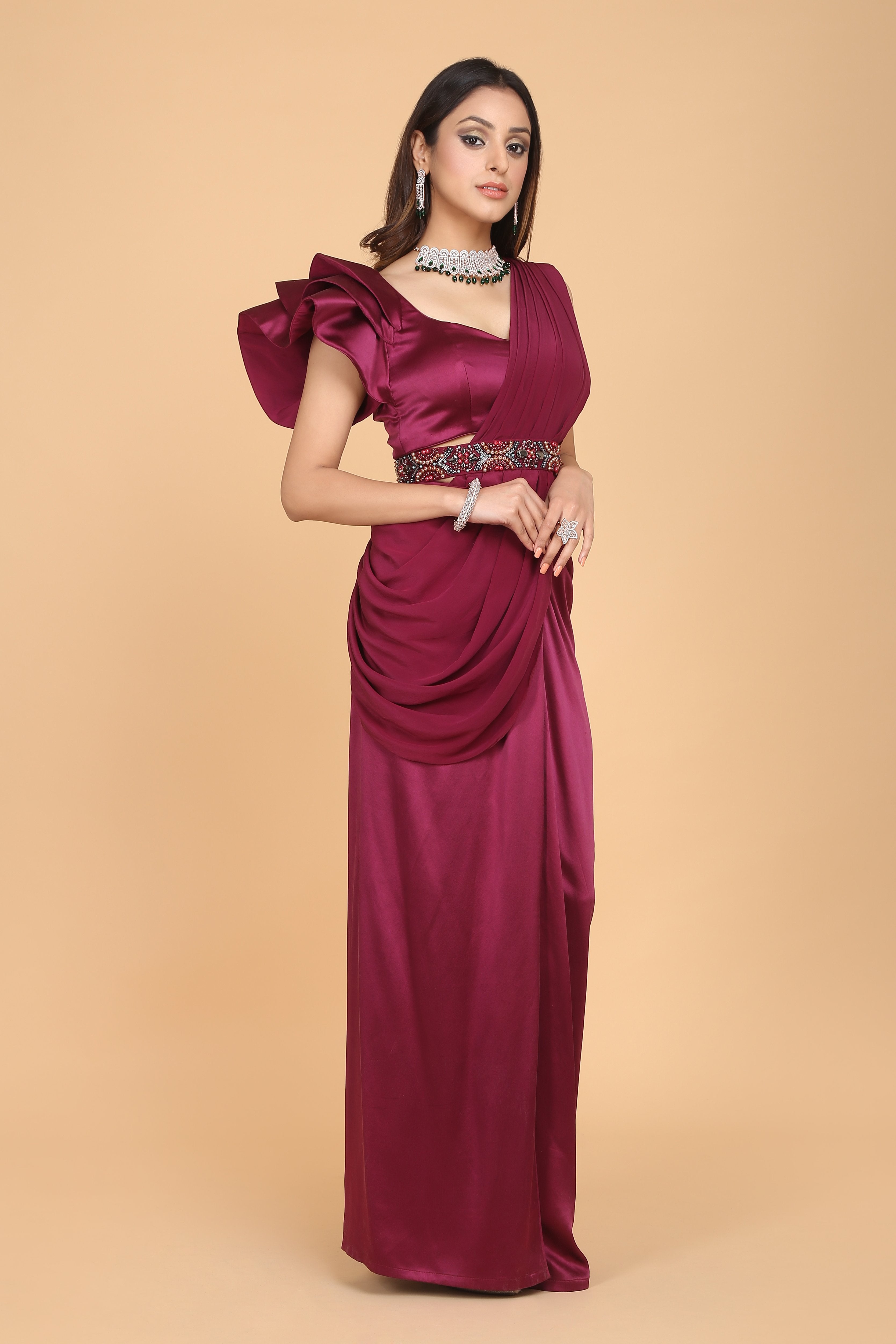Amit GT - Pre-Draped Saree with Ruffle Blouse