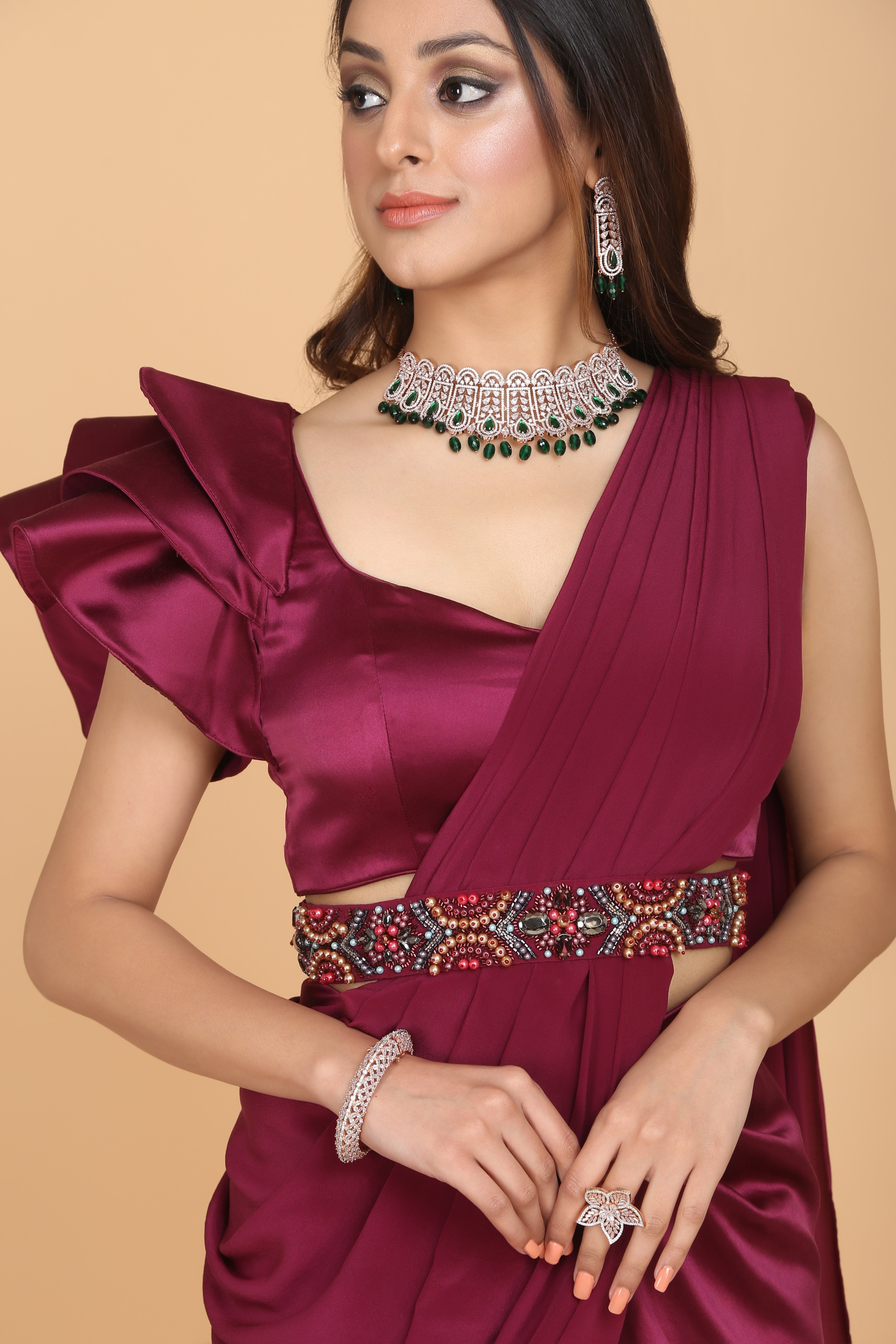 Amit GT - Pre-Draped Saree with Ruffle Blouse