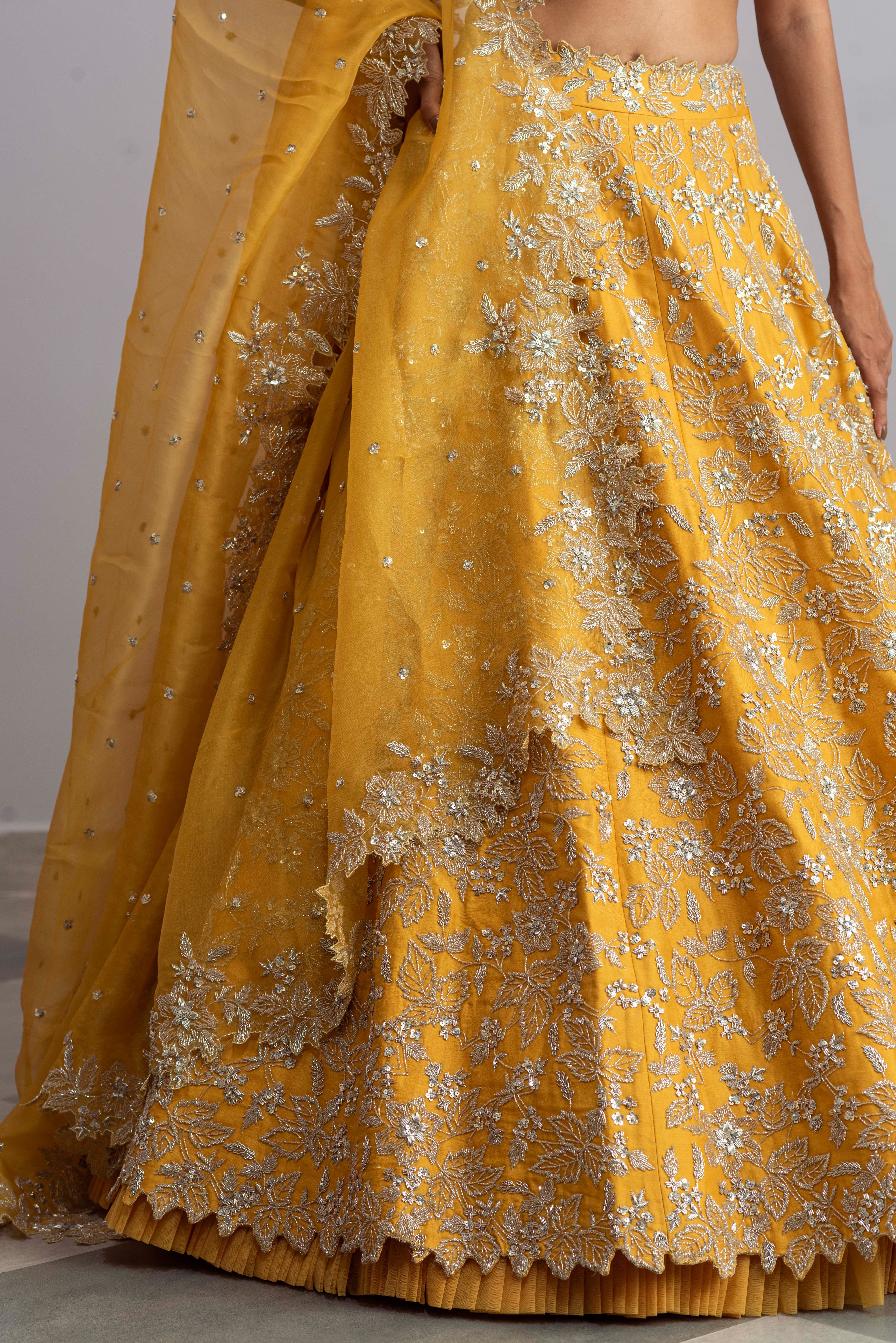 Anushree Reddy - Shabnam - Mustard Embroidered Lehenga Set