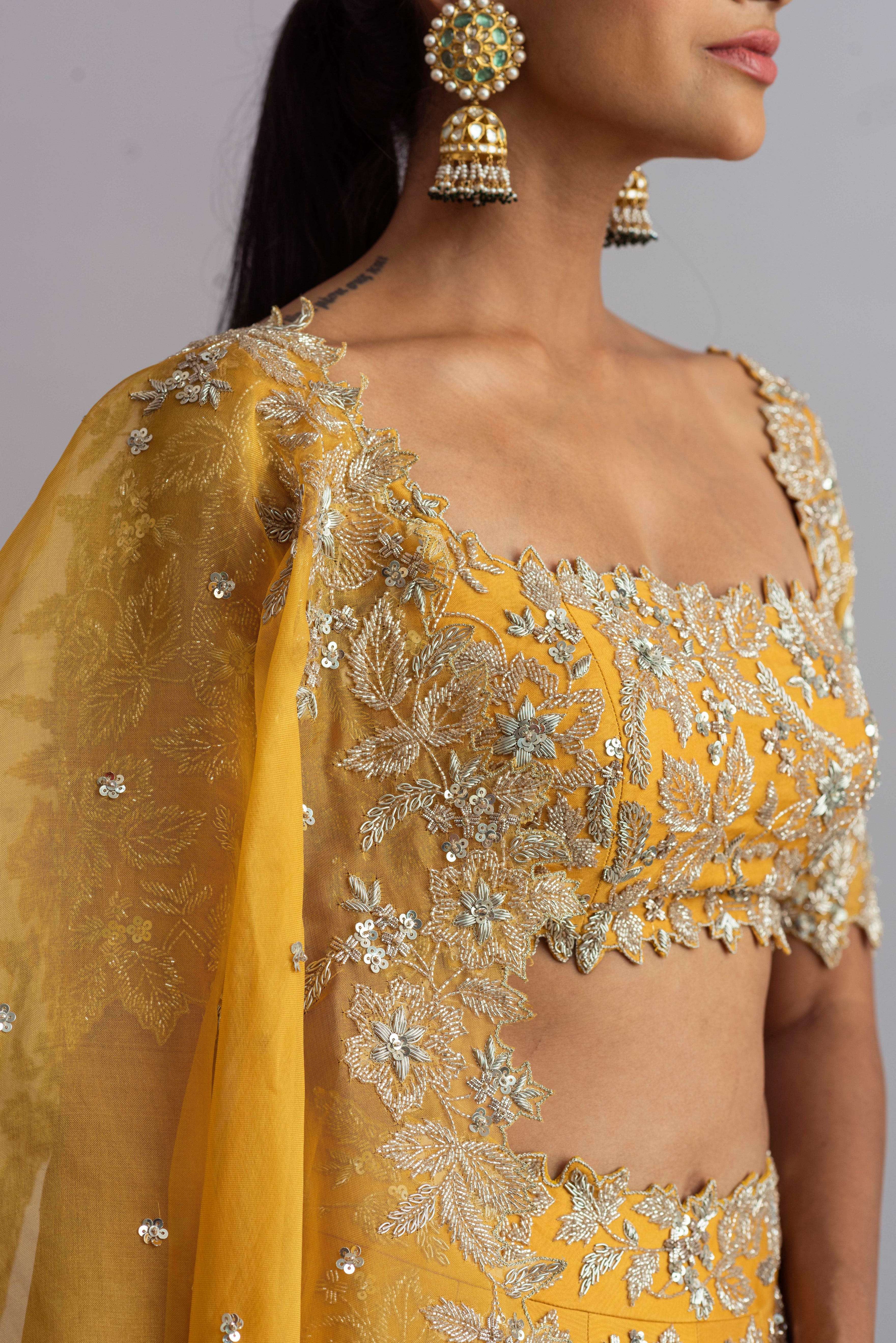 Anushree Reddy - Shabnam - Mustard Embroidered Lehenga Set