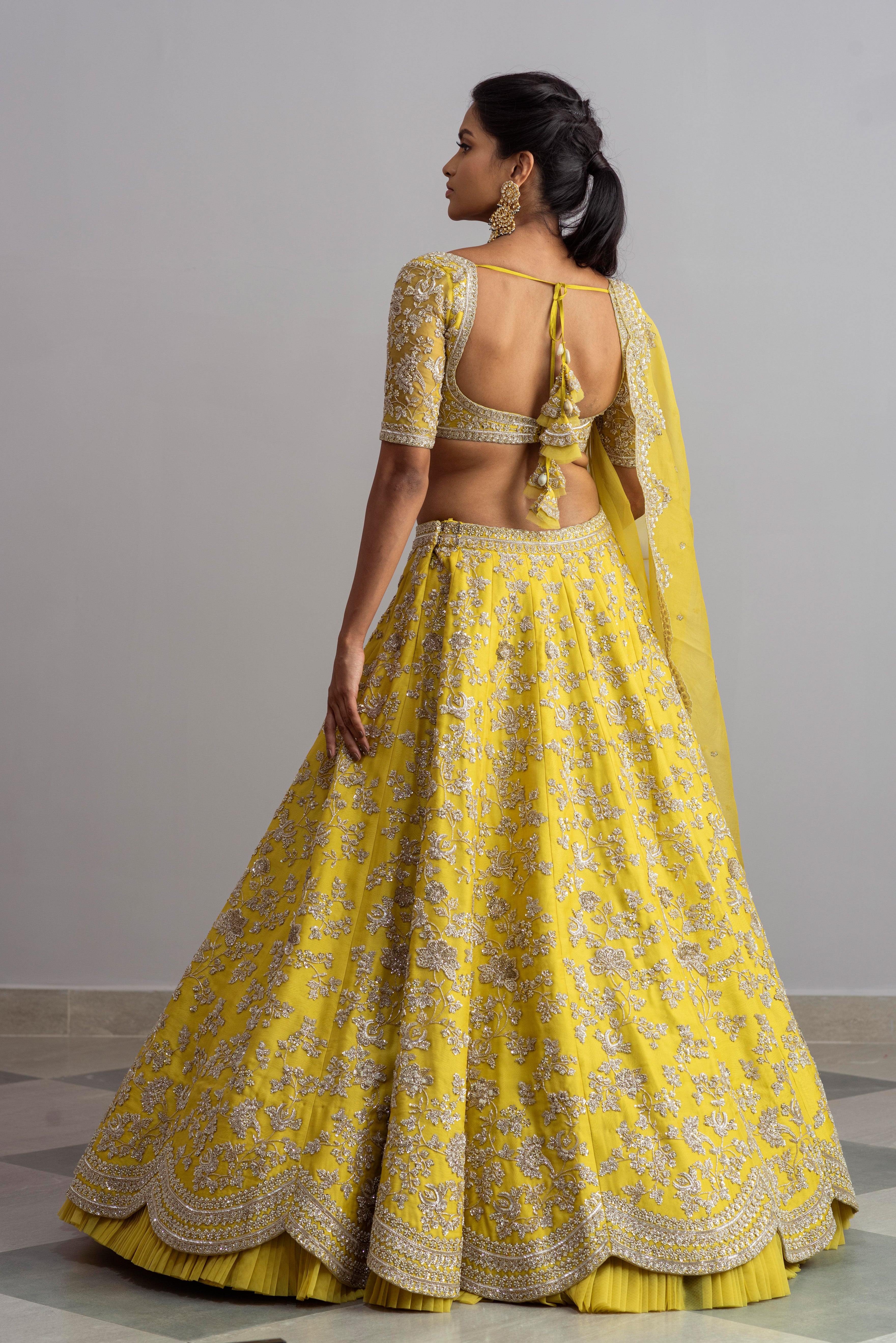 Anushree Reddy - Noor - Lemon Yellow Embroidered Lehenga Set